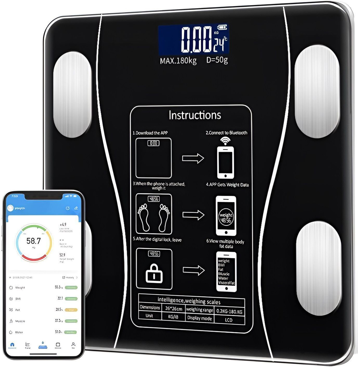 Image of TATA 1mg Heavy Duty Electronic Thick Tempered Glass LCD Display Weighing Scale (Black)