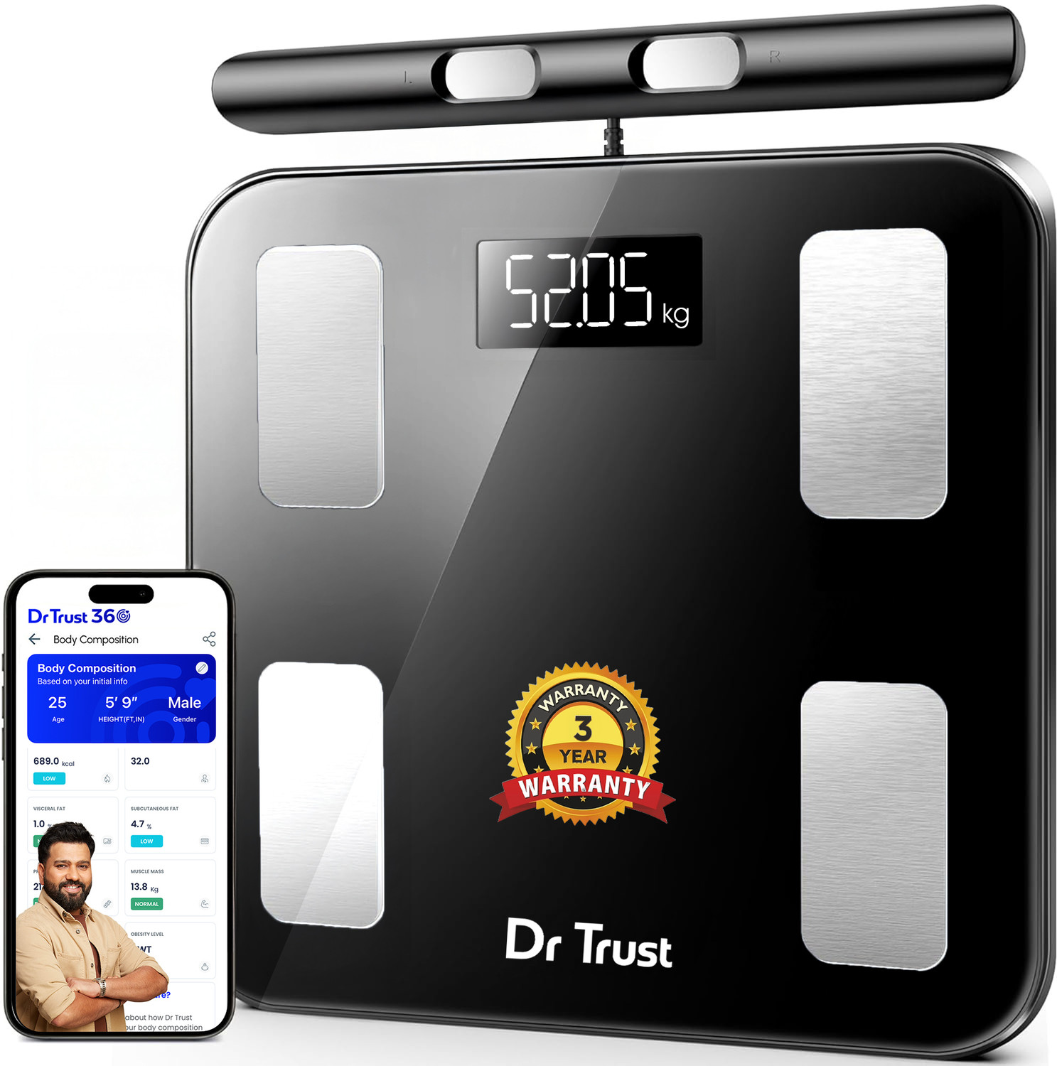 Image of Dr Trust Model 523 Inspire Personal Digital Electronic Body Weight Machine For Human Body 180Kg Capacity Weighing Scale (Black)