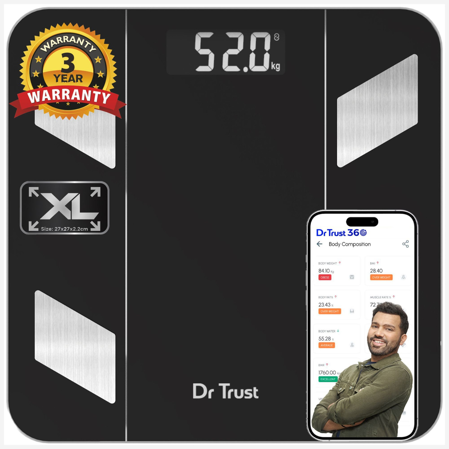 Image of Dr Trust Model 523 Inspire Personal Digital Electronic Body Weight Machine For Human Body 180Kg Capacity Weighing Scale (Black)
