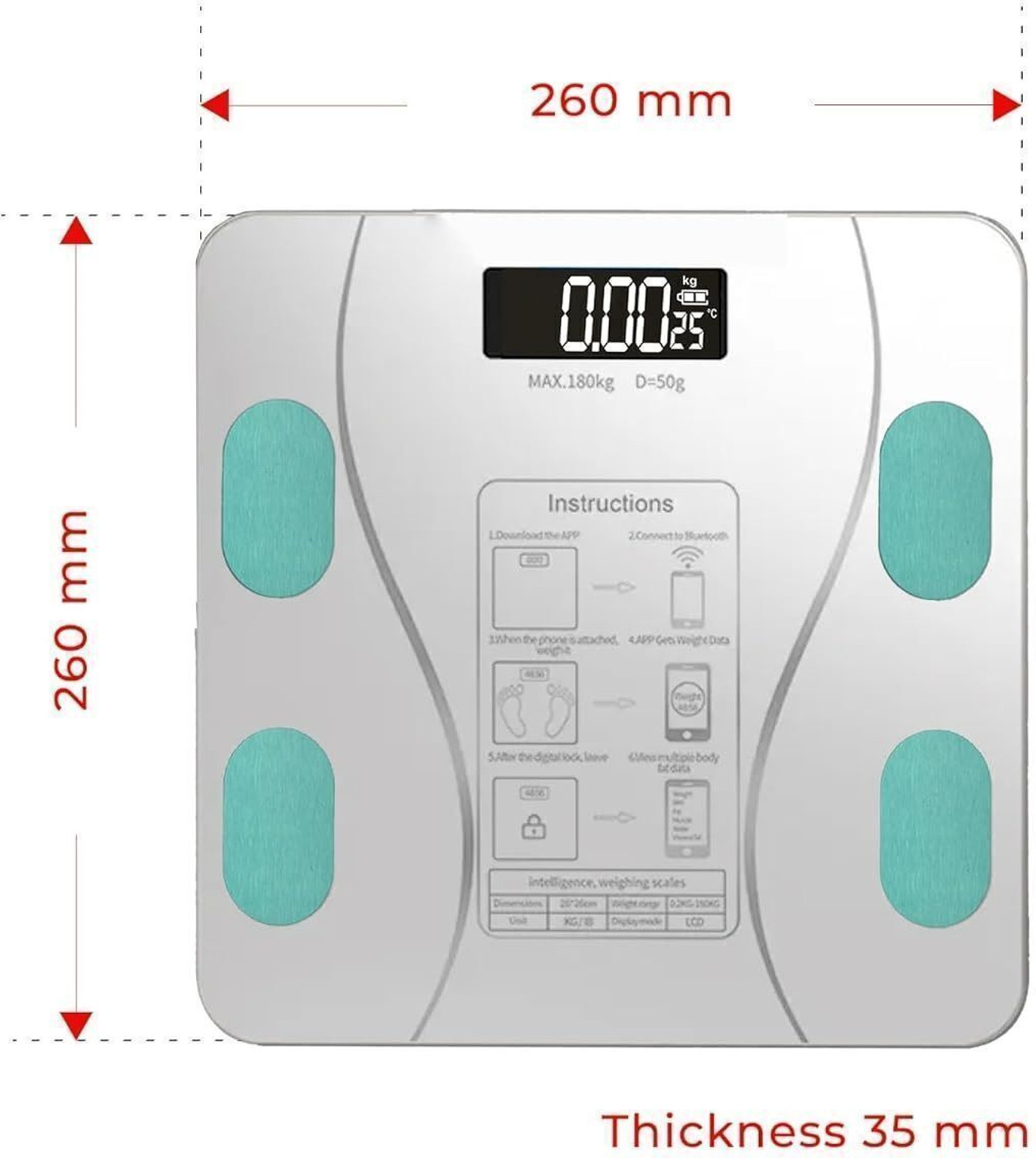Image of EVERSYS Smart Bluetooth Weighing Scale - Body Weight, BMI white Weighing Scale (White)