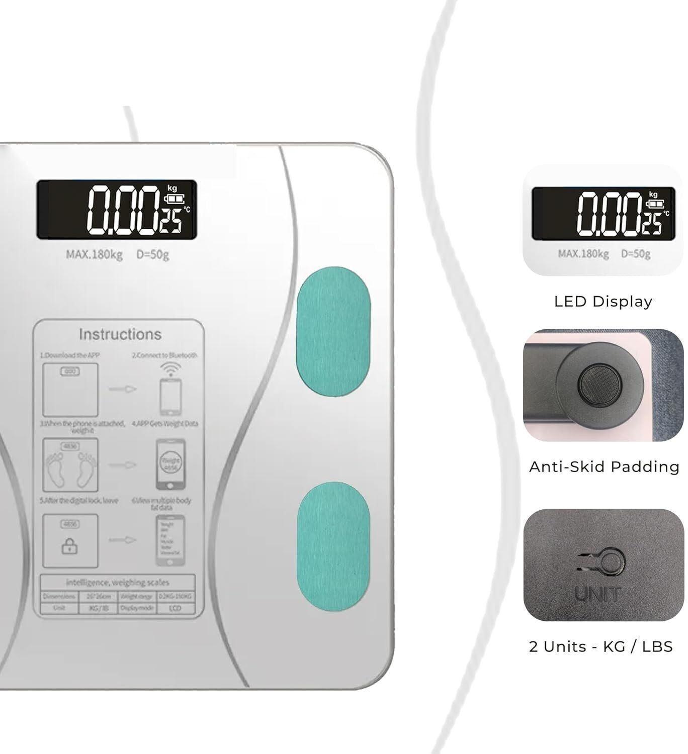 Image of EVERSYS Smart Bluetooth Weighing Scale - Body Weight, BMI white Weighing Scale (White)