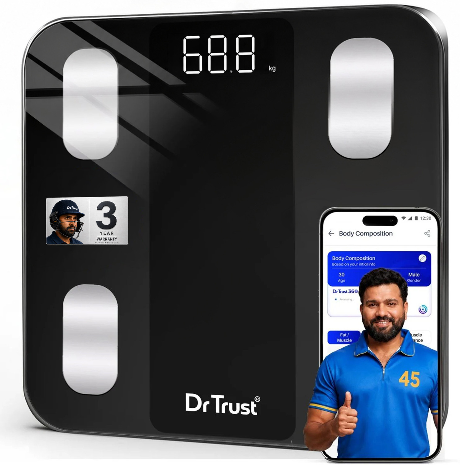Image of Dr Trust Model 523 Inspire Personal Digital Electronic Body Weight Machine For Human Body 180Kg Capacity Weighing Scale (Black)