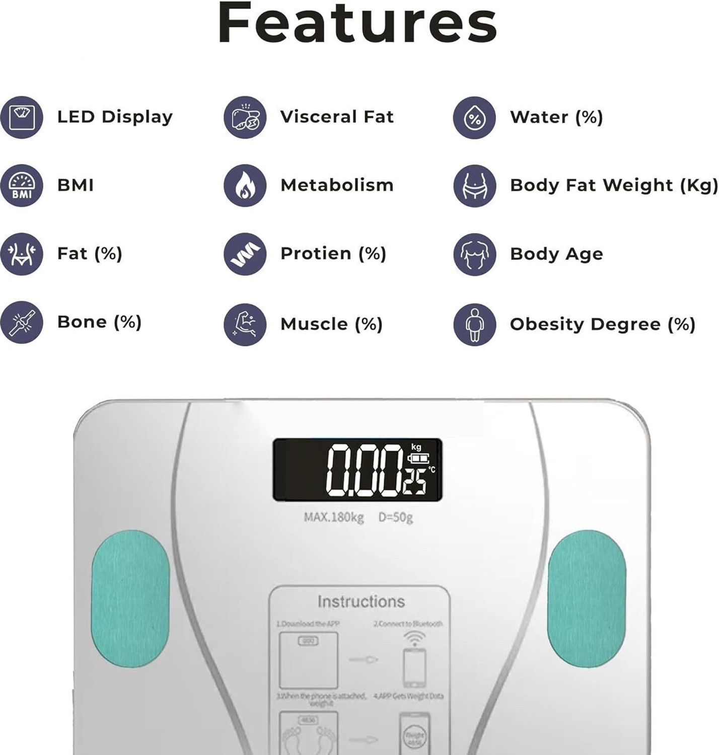 Image of EVERSYS Smart Bluetooth Weighing Scale - Body Weight, BMI white Weighing Scale (White)