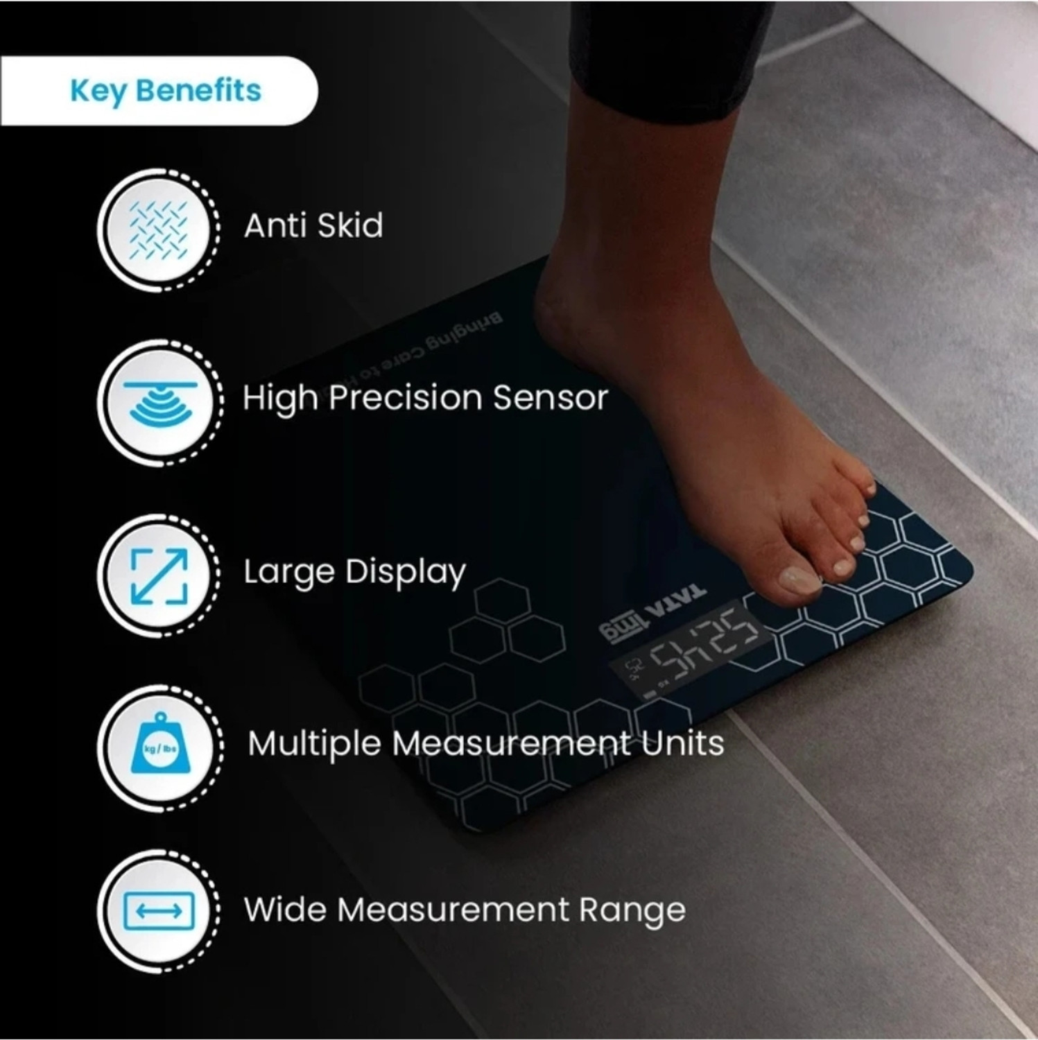 Image of TATA 1mg Heavy Duty Electronic Thick Tempered Glass LCD Display Weighing Scale (Black)