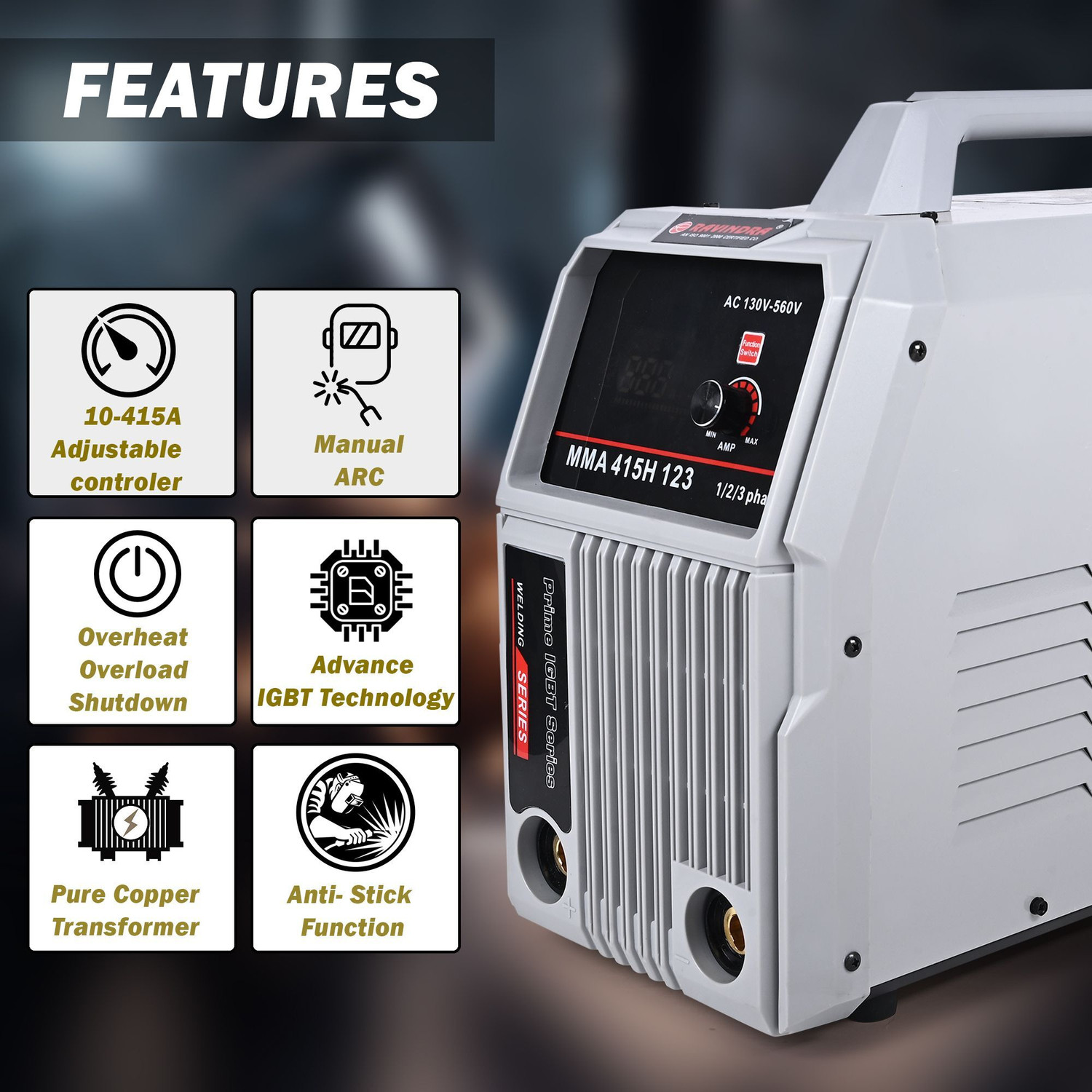 Image of speedweld ARC Welding Machine 1 /2 /3 Ph Hot Start, Anti Stick 400 amp Welder Model 415H123 Inverter Welding Machine