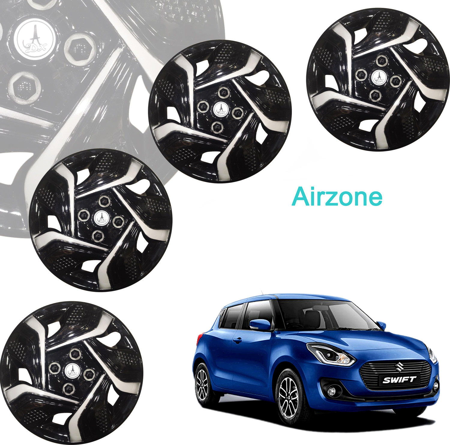 Image of HOTRENZ CAR WHEEL CAP / WHEEL COVER XO DEGINE inchSILVER BLACK COLOR inch 14 INCH Wheel Cover For Maruti Swift, Celerio, Vista, Amaze, Xcent, Swift Dzire, Indigo, Brio, Ritz, Grand i10, Figo, KUV 100, Micra (14.0 inch)
