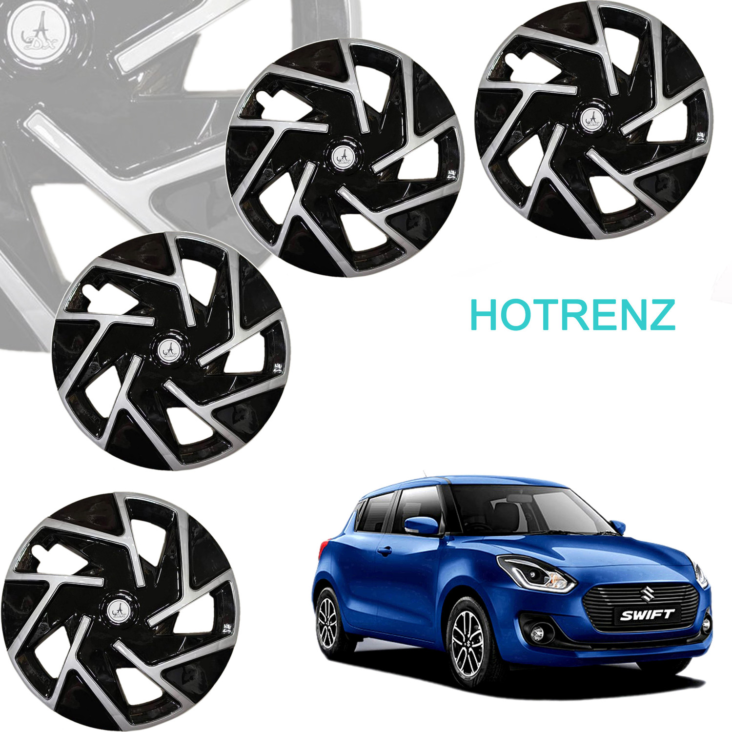 Image of HOTRENZ CAR WHEEL CAP / WHEEL COVER XO DEGINE inchSILVER BLACK COLOR inch 14 INCH Wheel Cover For Maruti Swift, Celerio, Vista, Amaze, Xcent, Swift Dzire, Indigo, Brio, Ritz, Grand i10, Figo, KUV 100, Micra (14.0 inch)