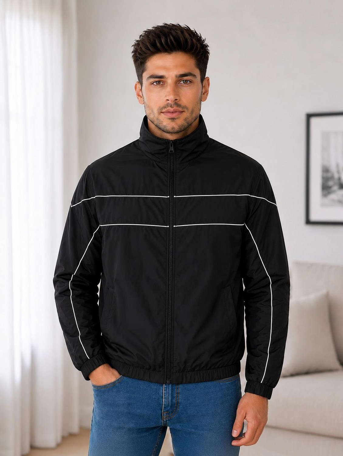 Image of Dollar Polyester Round Neck Colorblock Men Wind Cheater