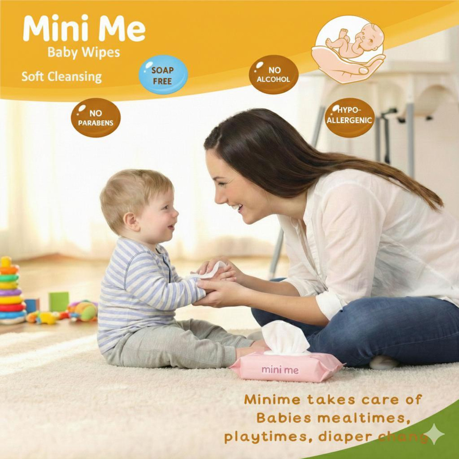 Image of MINI ME Soft Cleansing Baby Wipes with Aloe Vera & Vitamin E -72 Wipes Pack Of 1 (72 Wipes)