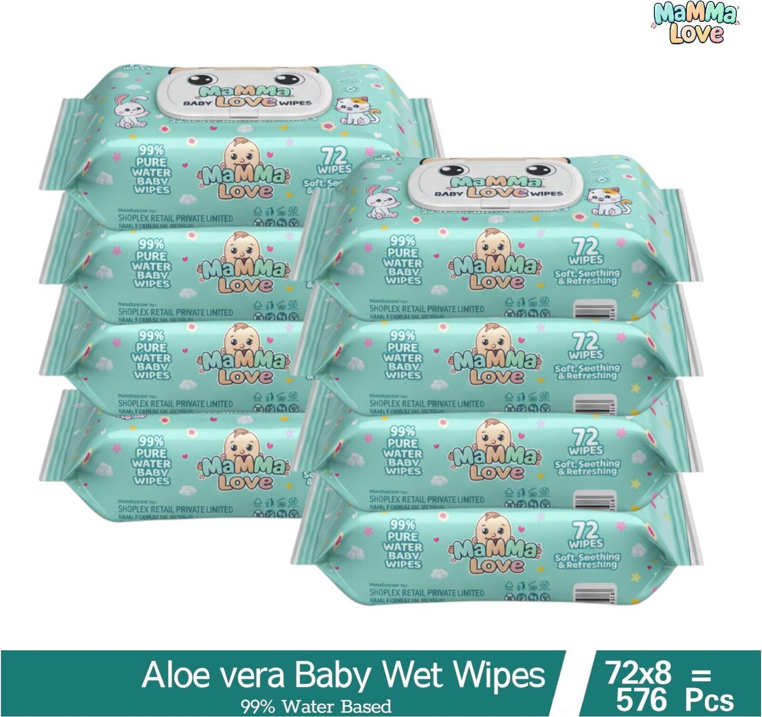 Image of Twittles Soft & Gentle Baby Cleansing Wipes With Lid, 99% Water & Aloe Vera | Pack of 18 (1296 Wipes)