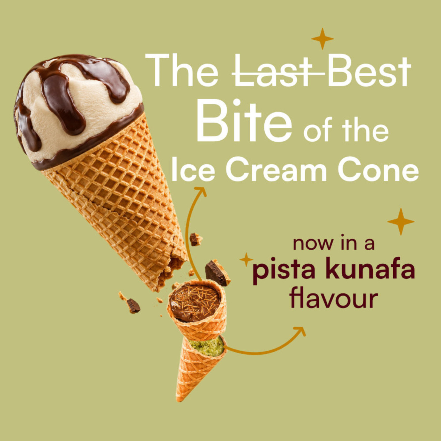 Pistachio Kunafa Filled Cones