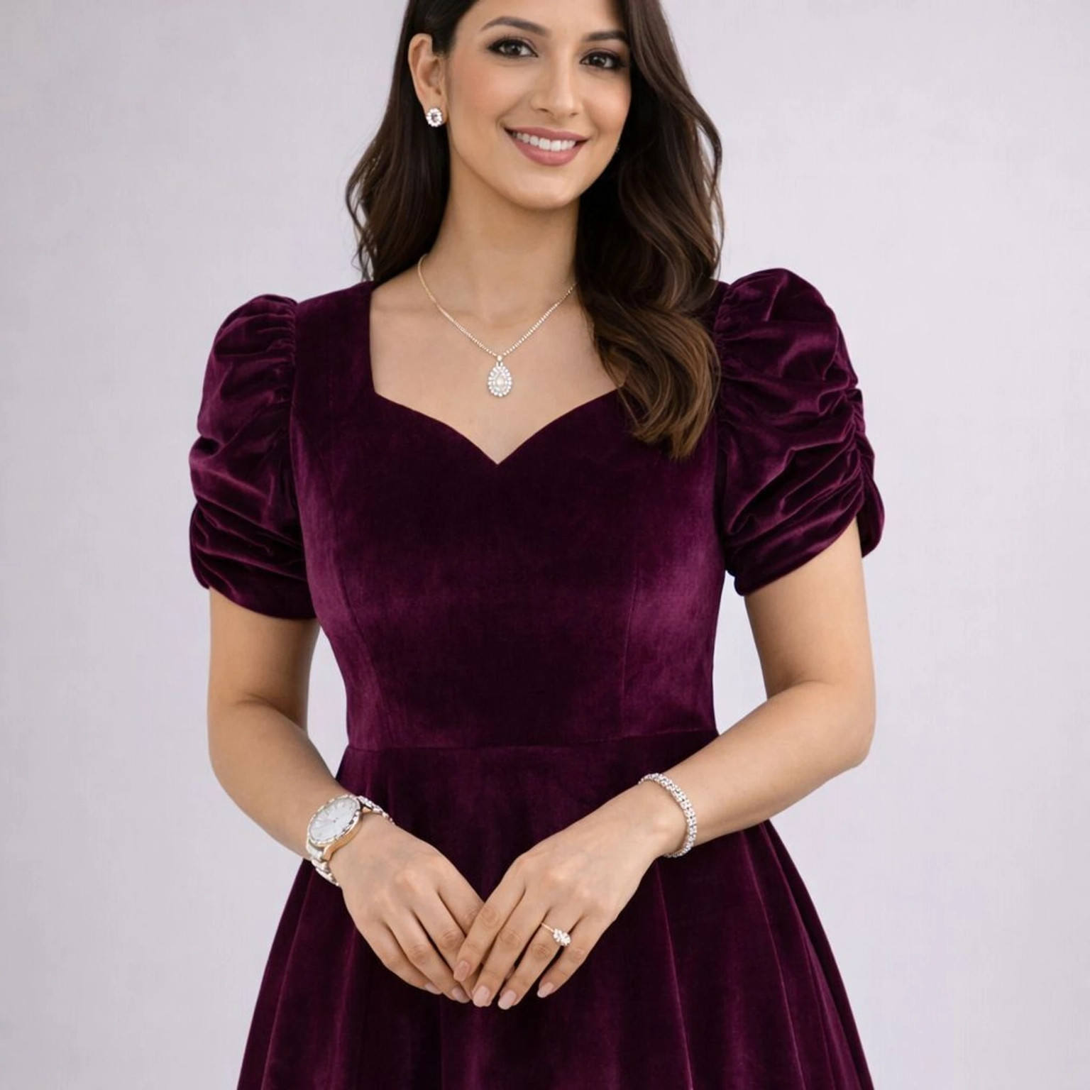 Women Fit and Flare Purple Ankle Length Dress