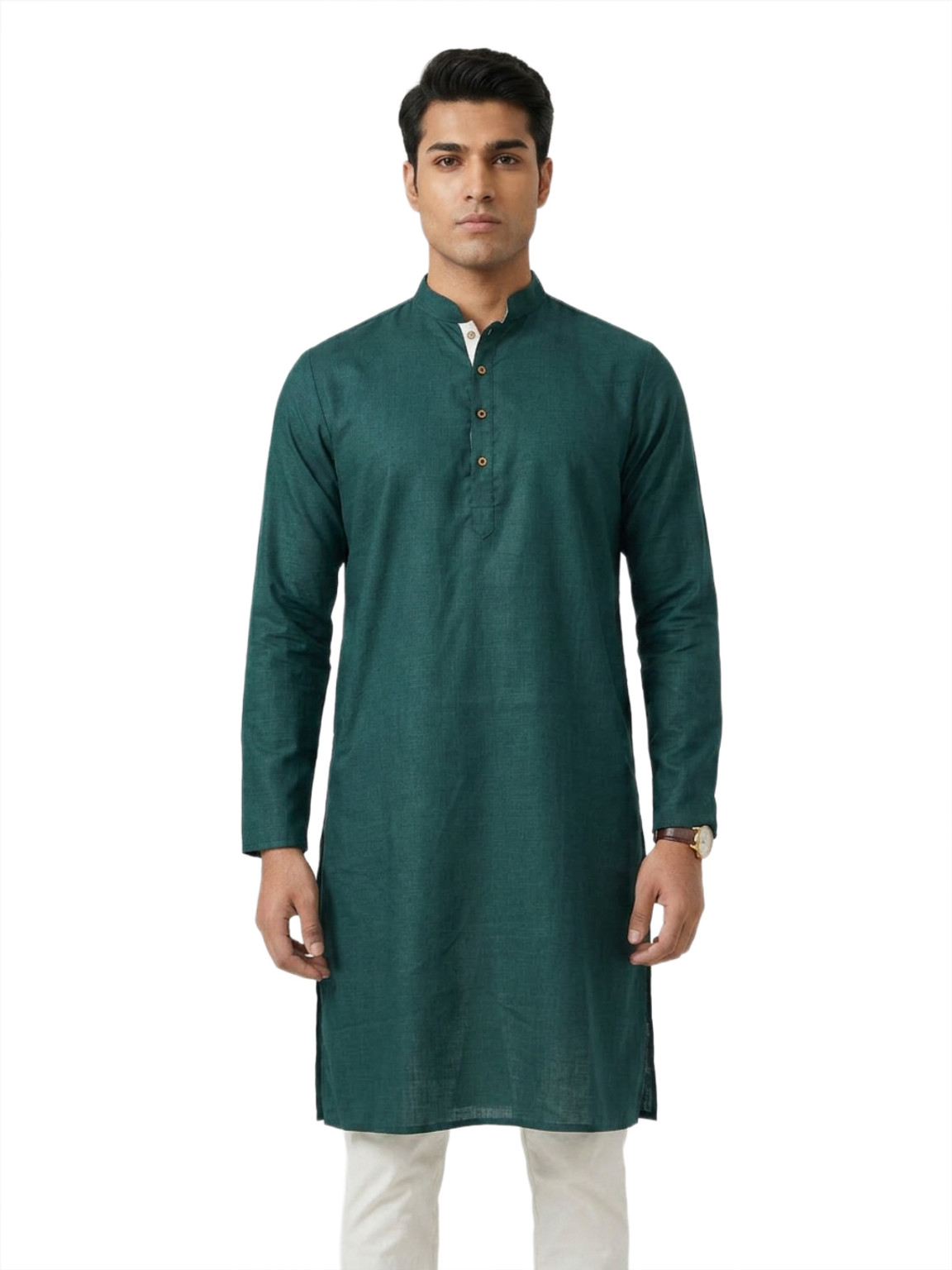 Raymond Solid Cotton Blend Straight Kurta for Men (Green)