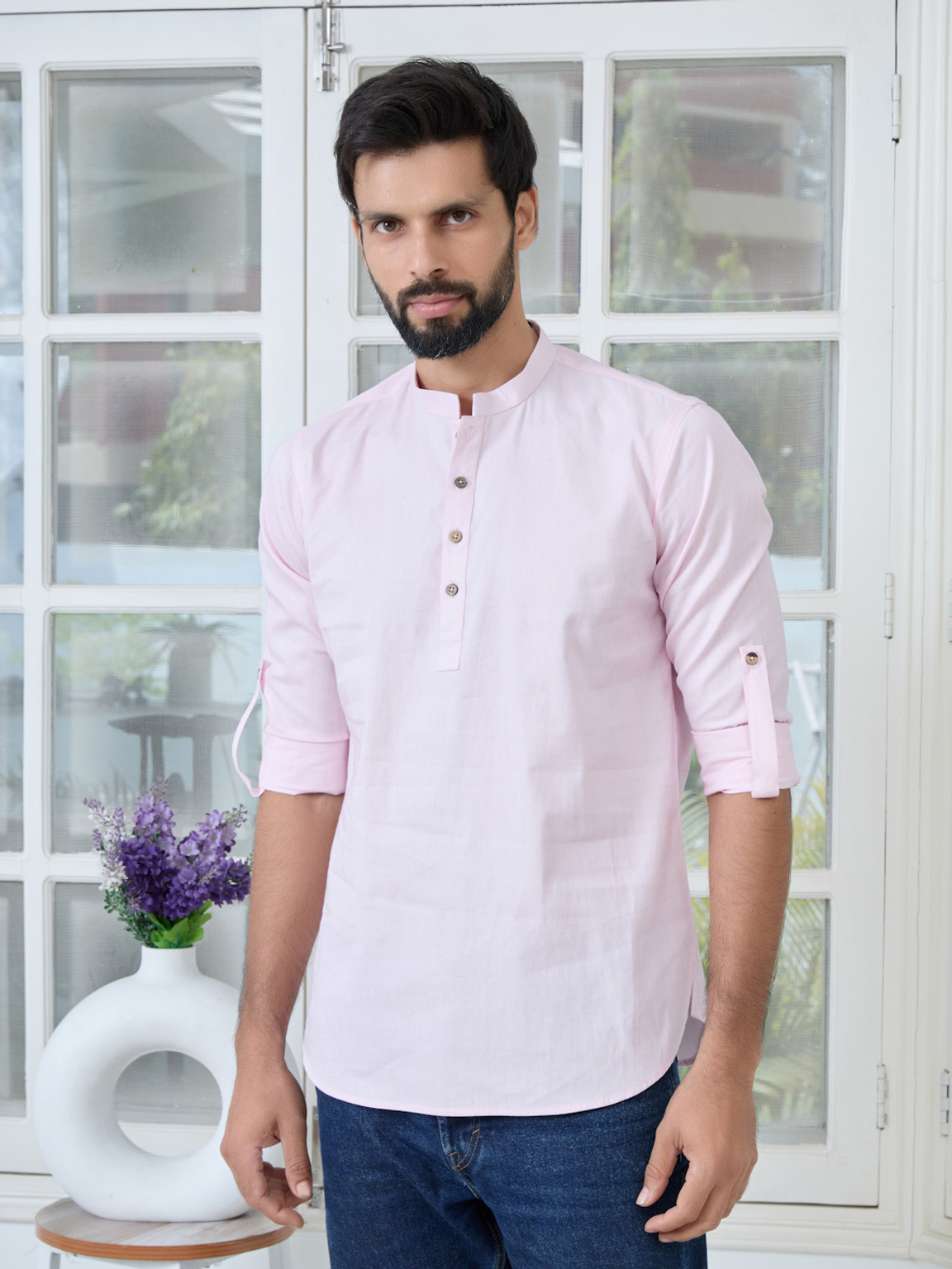 Men Solid Pure Cotton Straight Kurta