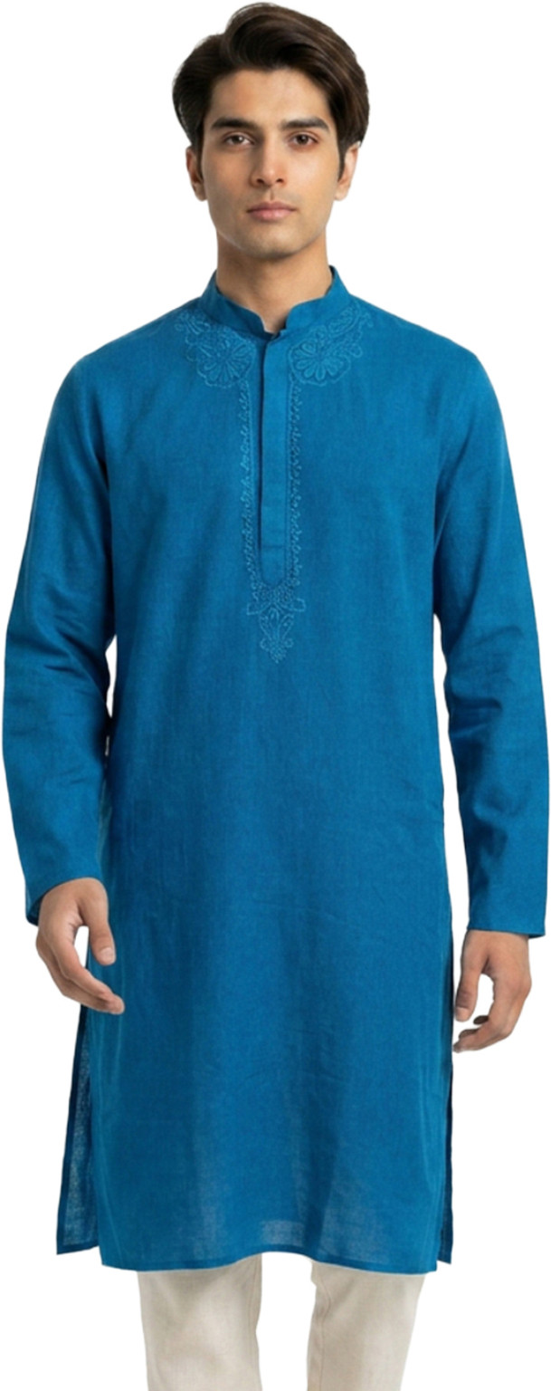 Raymond Embroidered Pure Cotton Straight Kurta for Men (Blue)