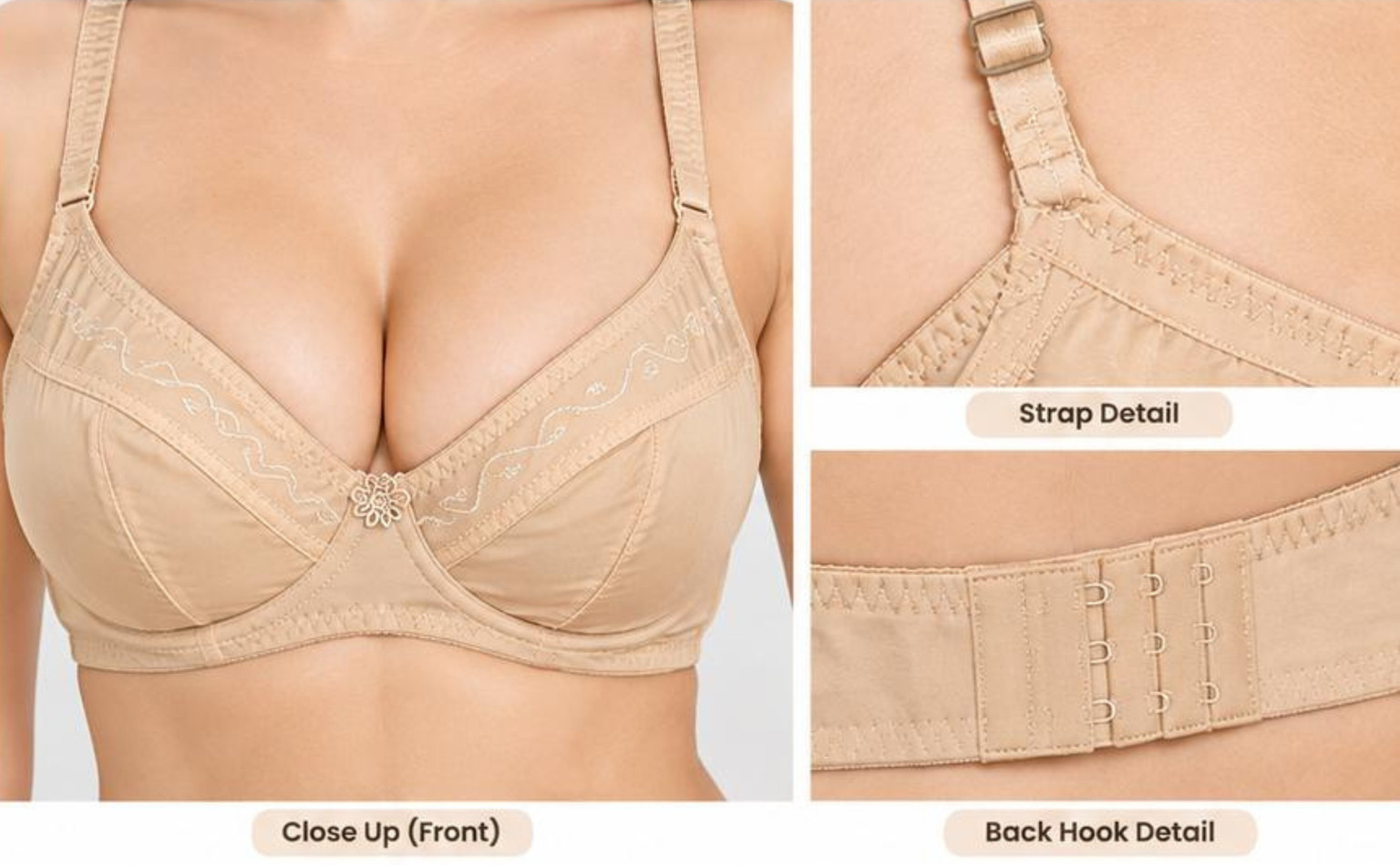Nyroka FemAuraFit Bra & Panty Set Embroidered, Solid Beige Lingerie Set — Bras and Panty Sets — view 3