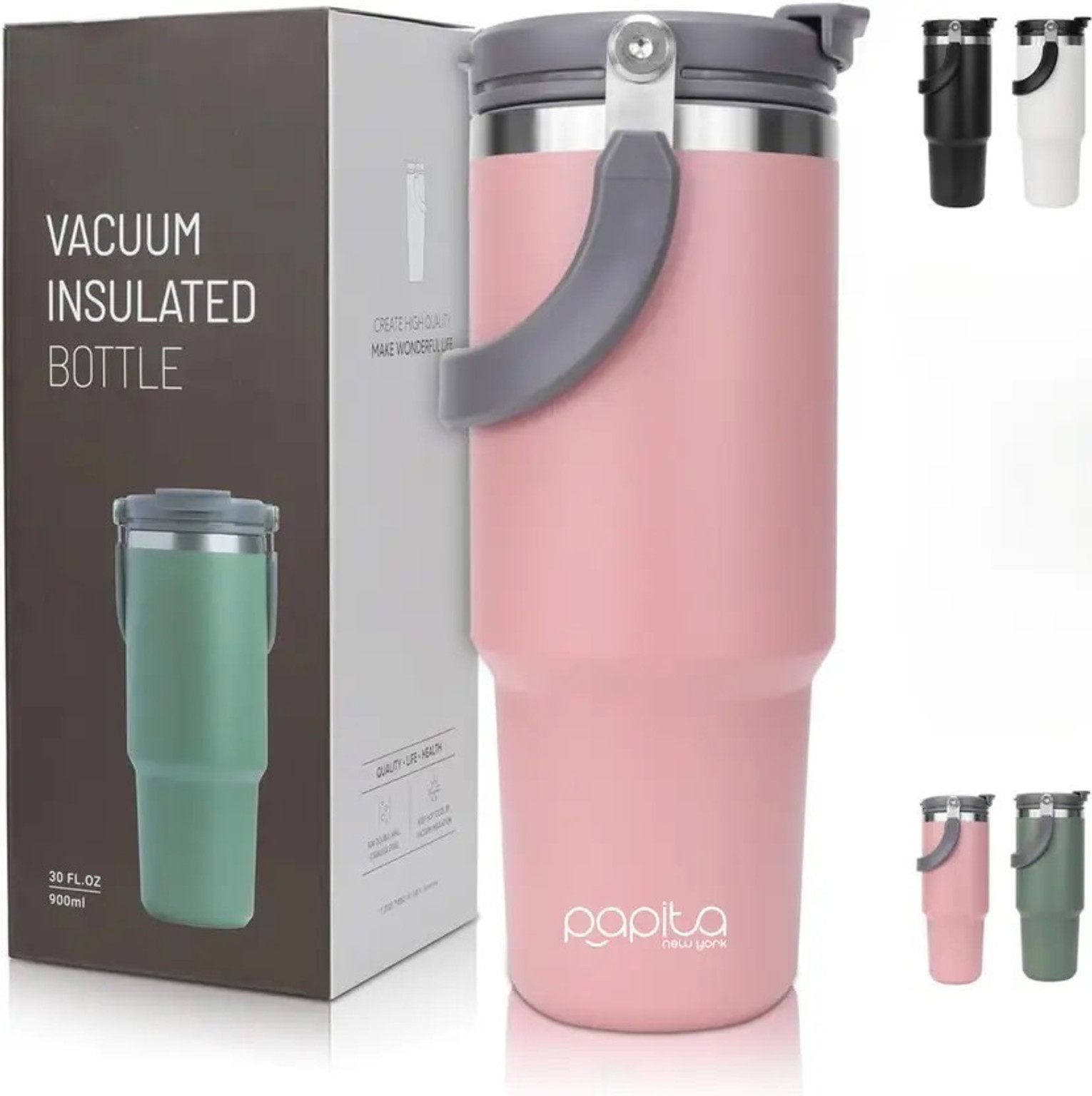 Papita Tumbler Hot and Cold with Straw, Double Insulated Cup 100% Leak Proof Stainless Steel Tumbler (900 ml)