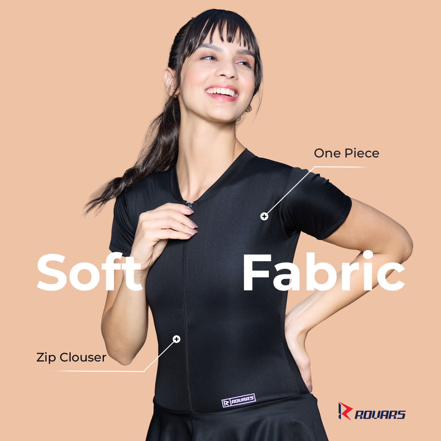 Rovars Solid Women Swim-dress Black Swimsuit