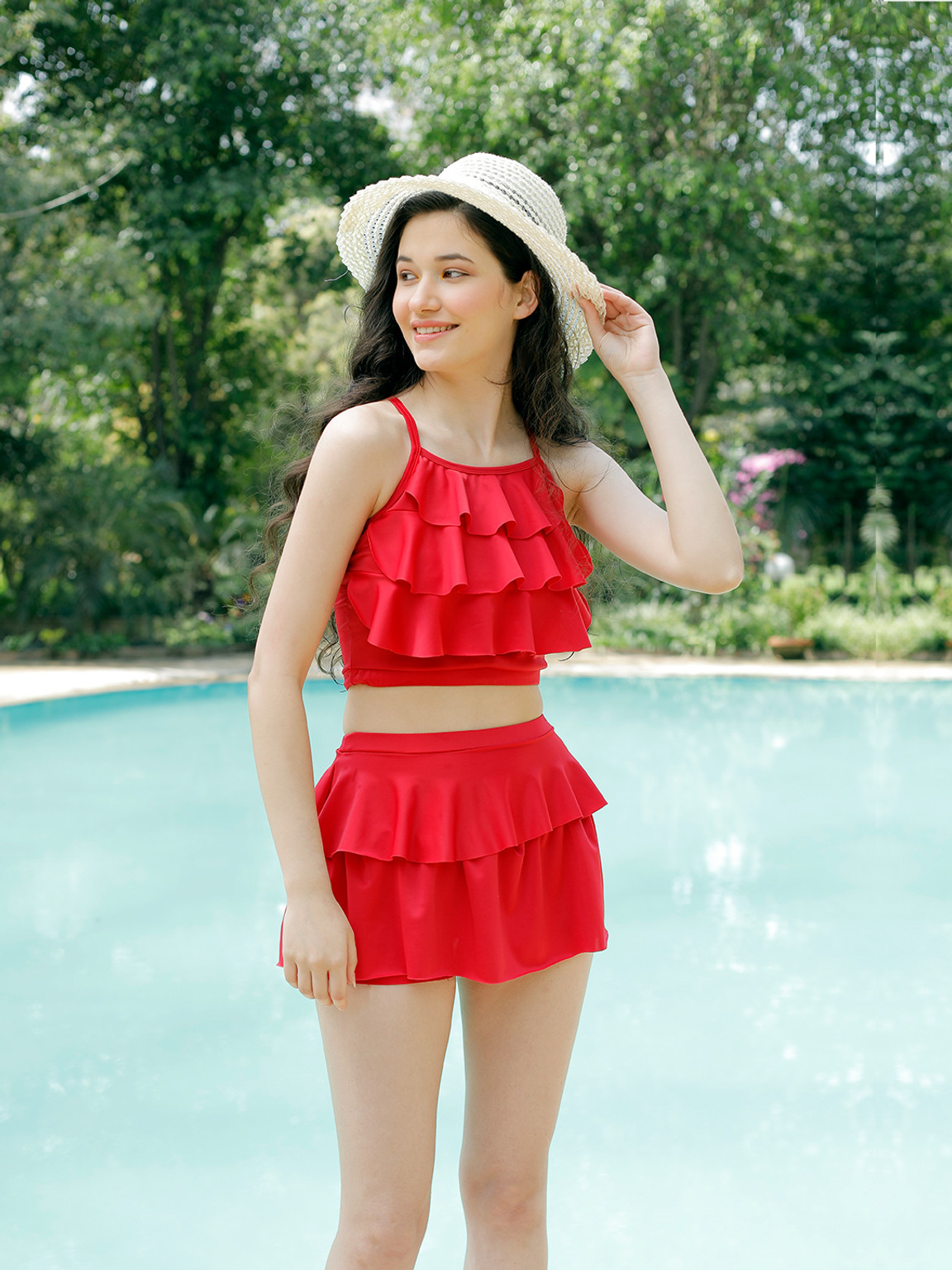 Cukoo Solid Women Red Swimsuit