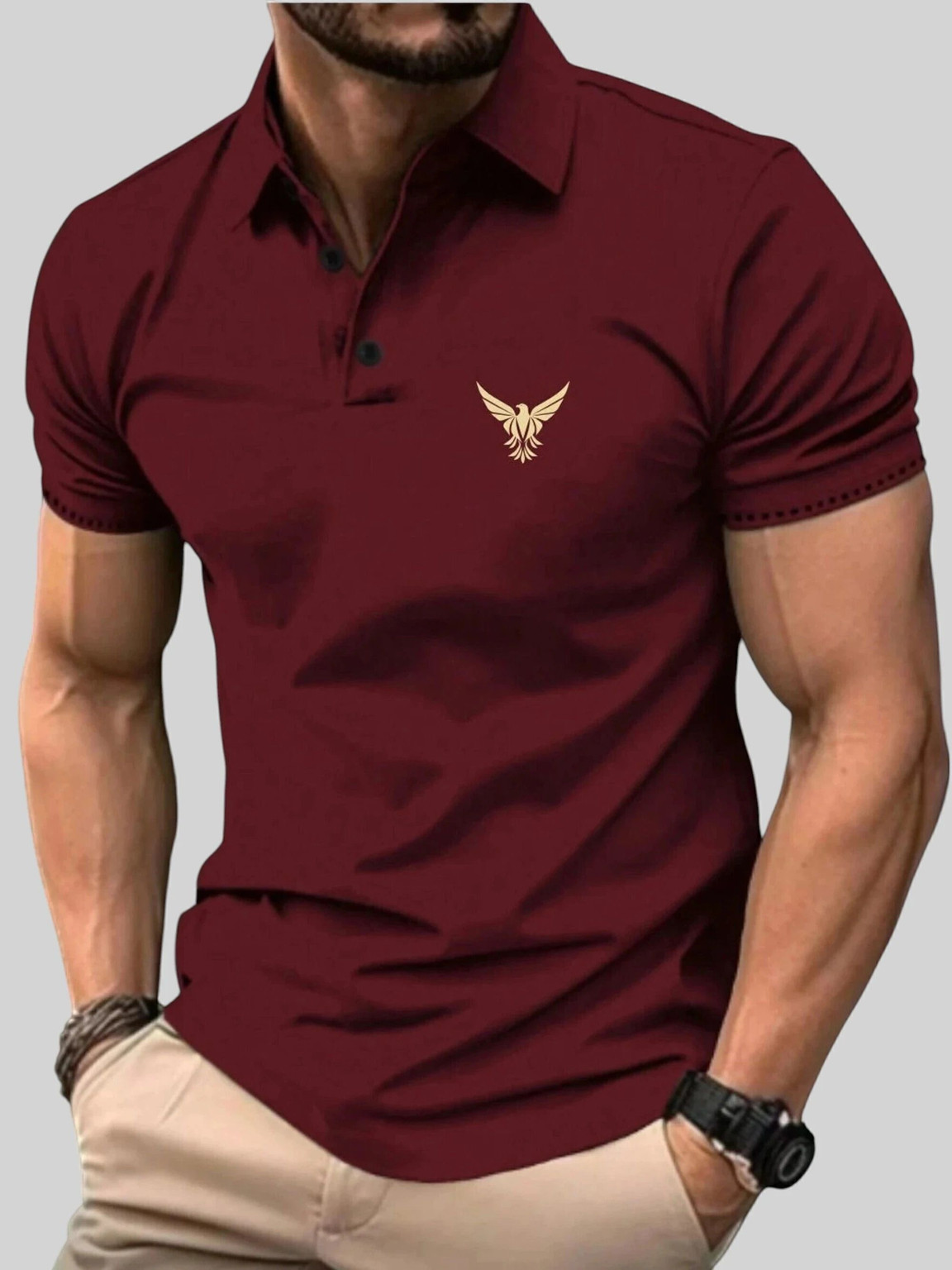 TAZO Men Solid Polo Neck Cotton Blend Maroon T-Shirt