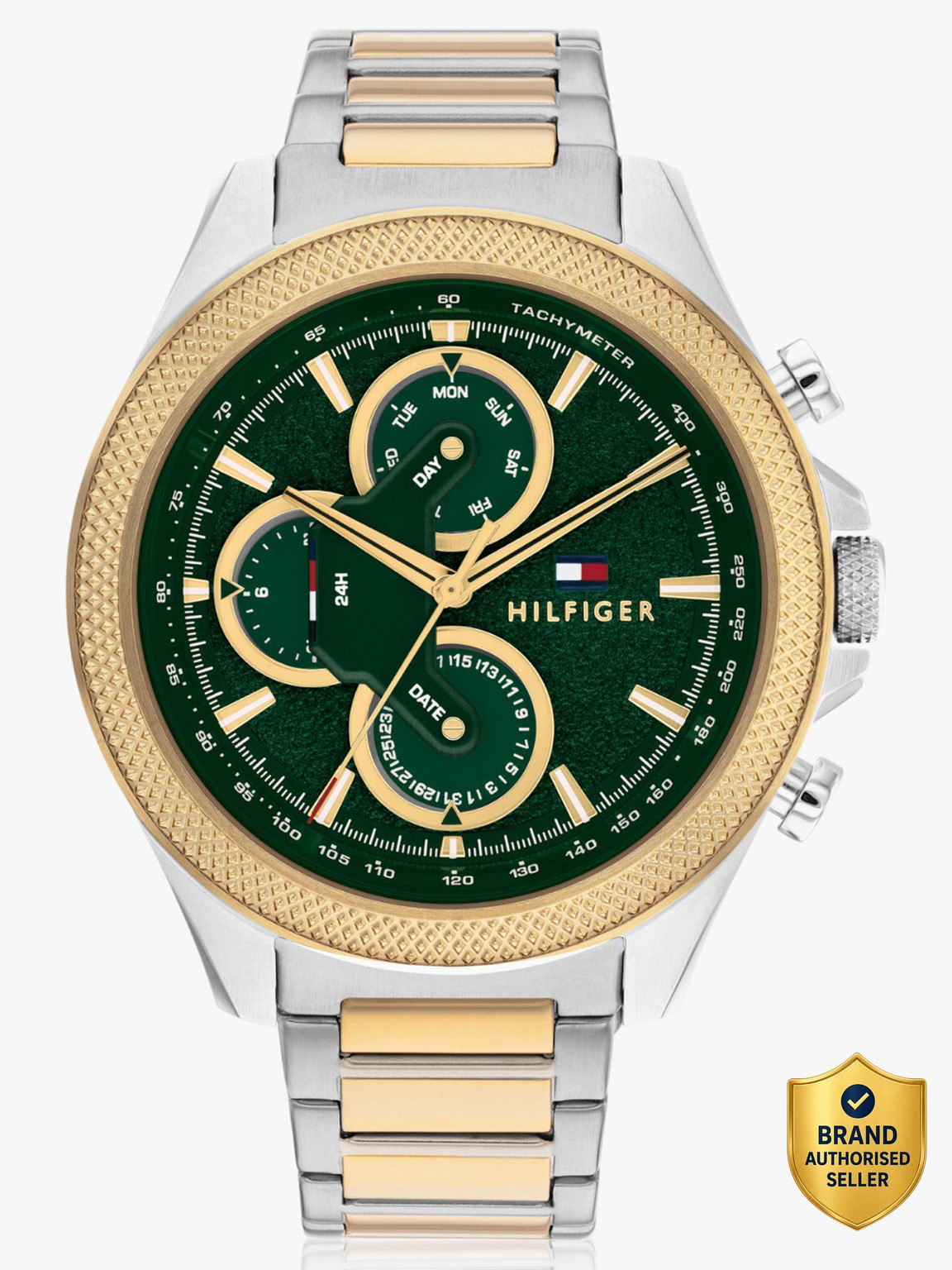 Tommy Hilfiger Multifunction Green Dial TwoToned SS Strap Analog Watch  - For Men