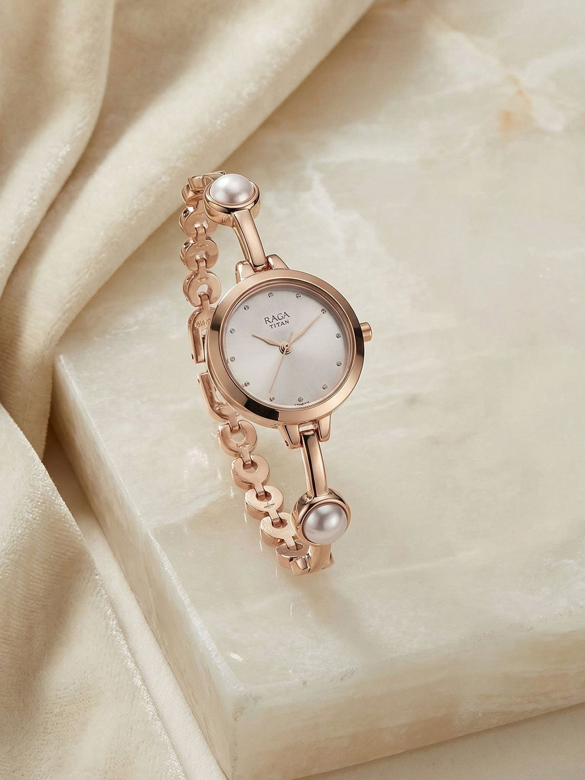 Titan Np2576wm01 Titan Raga Viva Grey Dial Rose Gold Metal Strap Analog Watch for Women