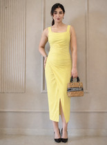 FOREVER 21 Women Bodycon Yellow Knee Length Dress