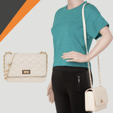Borsa A Tracolla Donna Con Catena Oro ADISA SL5090 - Borsea A Sling Trapuntata In Pelle Sintetica Per Ragazze