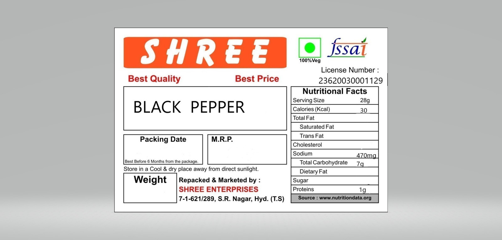 Shree Black Pepper 200G
