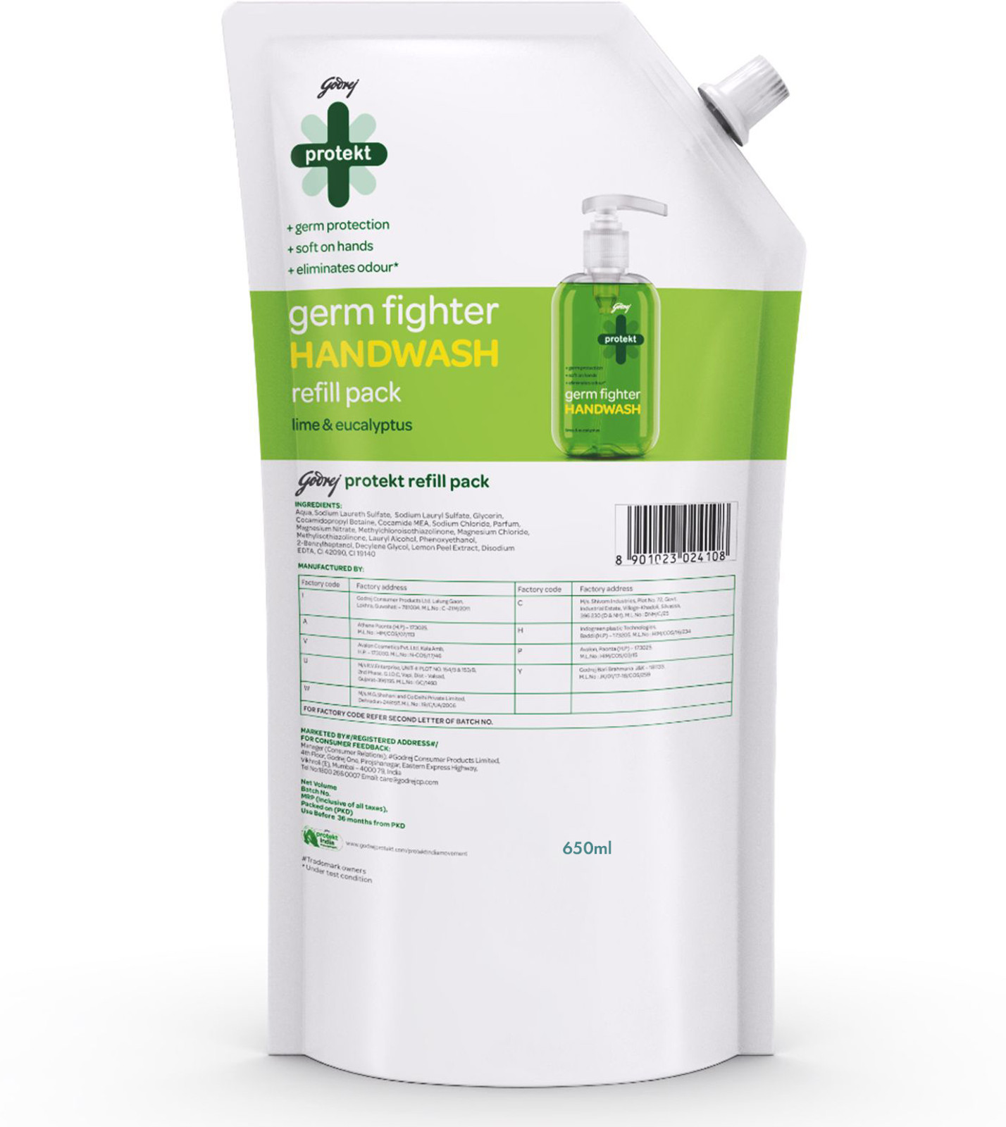 Godrej Protekt Germ Fighter Lime Handwash 675 Ml Pouch