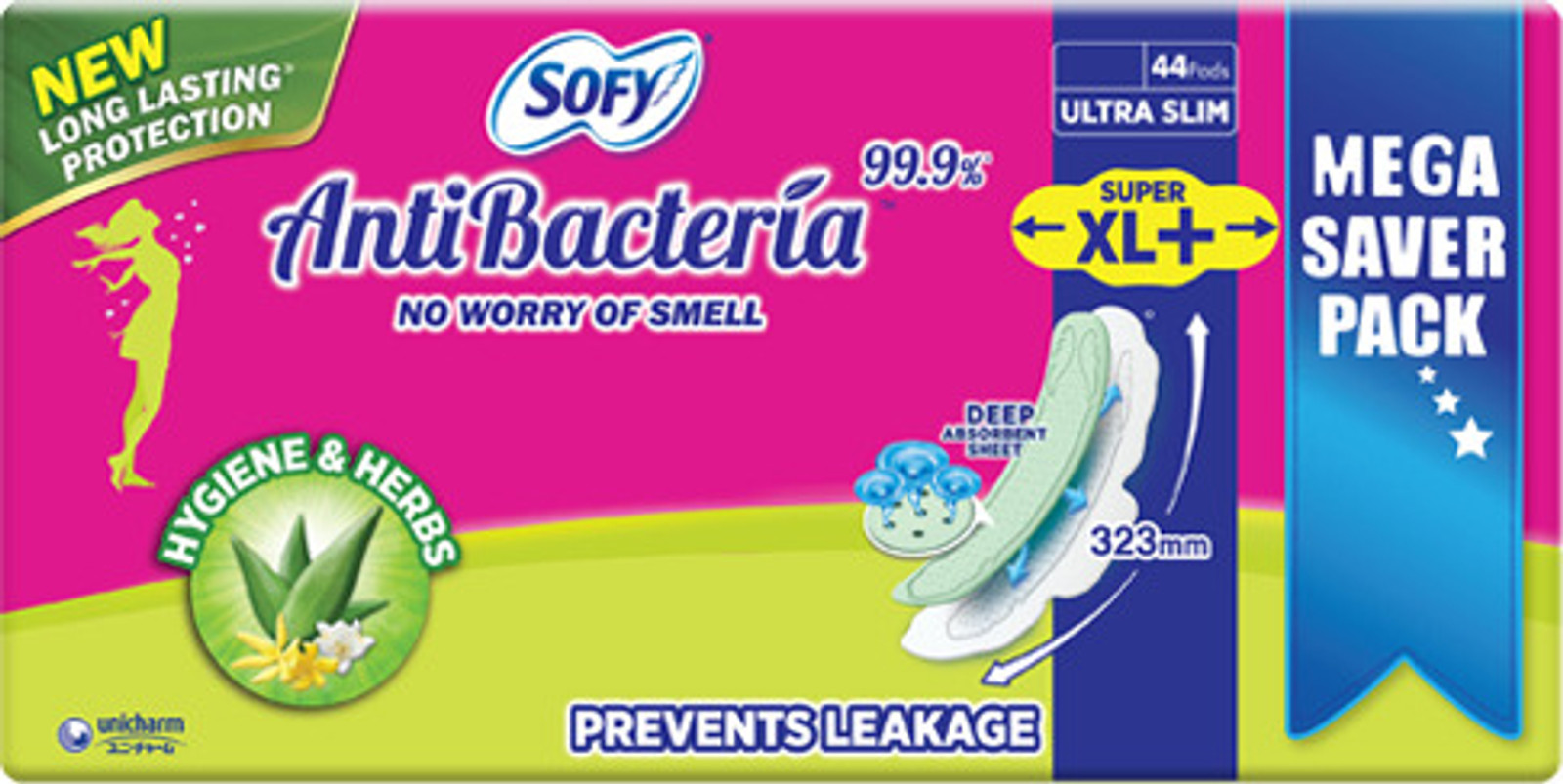 Sofy Anti Bacteria Sanitary Napkin (Super Xl ++) 44 Pads