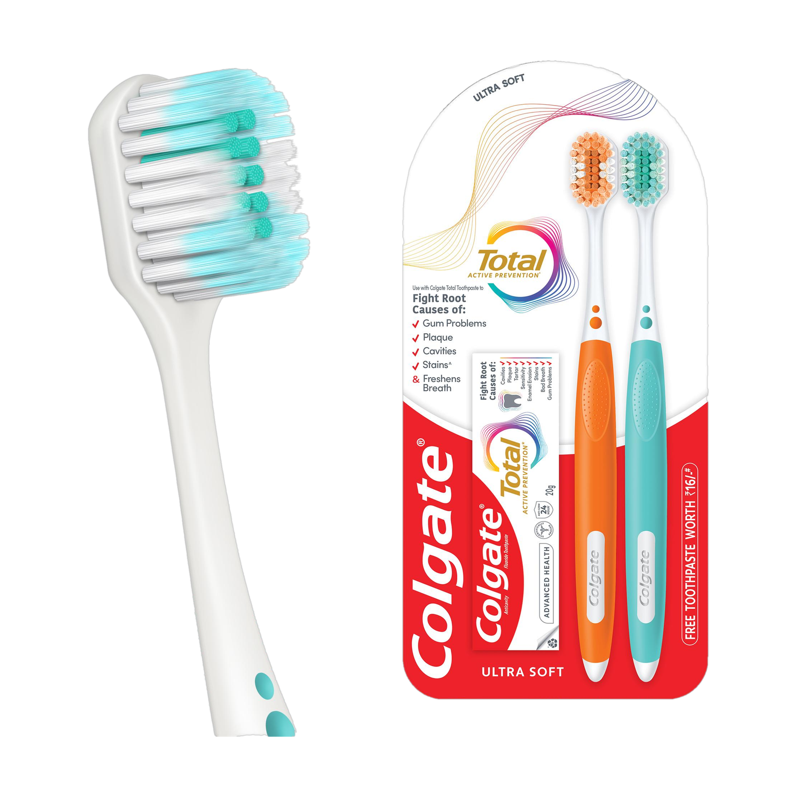 Colgate Total Ultra Soft Tooth Brush 2Pcs + Toothpaste 20G