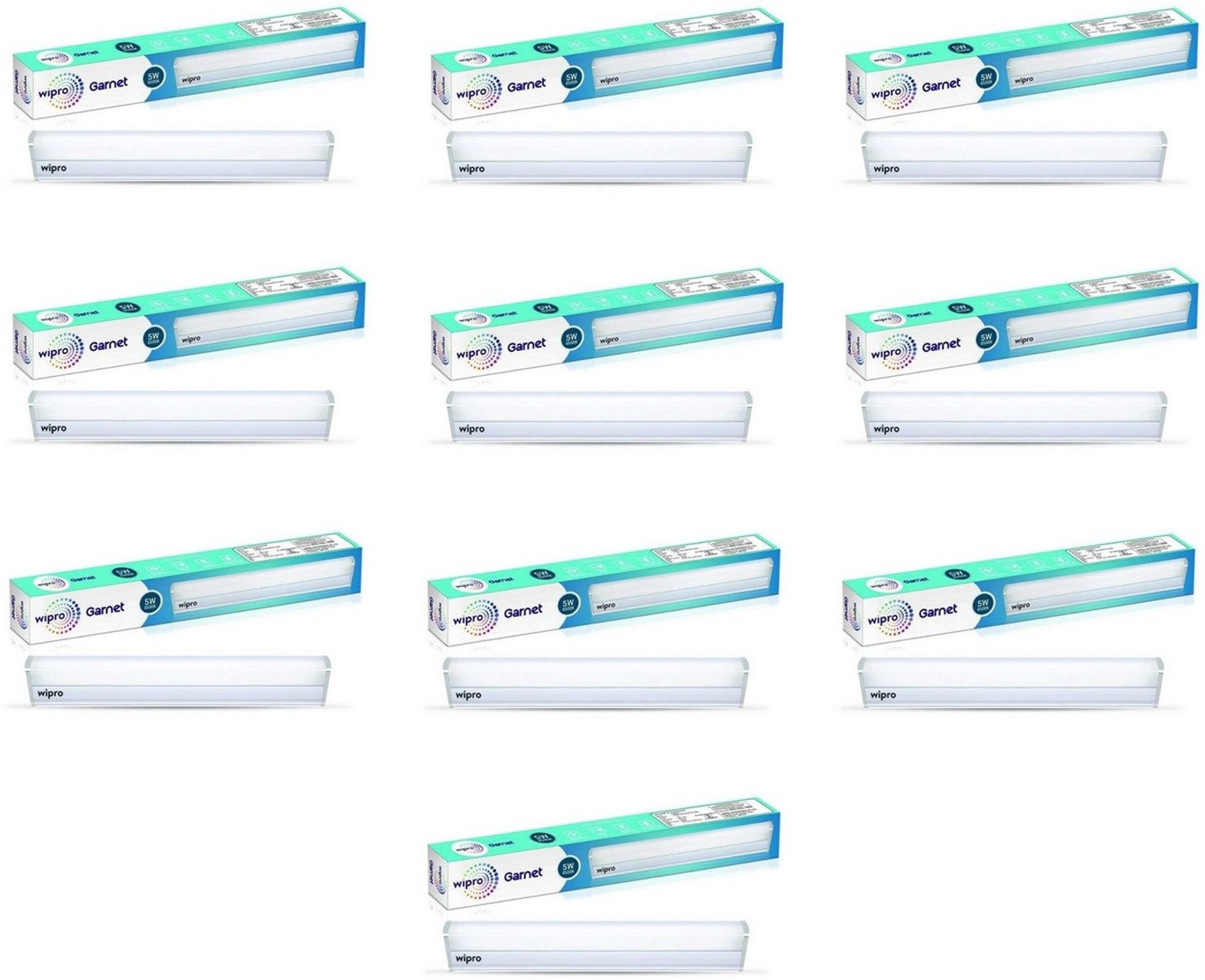 Wipro 5 Watt LED tubelight Batten (Color-White/6500K,Size: 1 feet)- Pack of 10 5 W 27.5 cm Tube Light