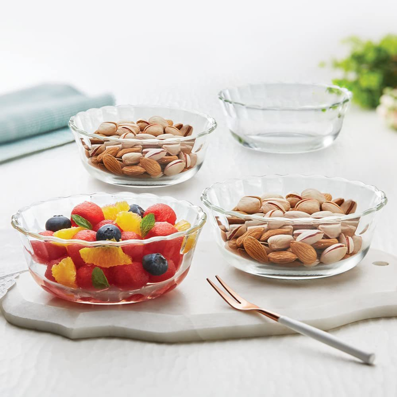 BOROSIL DESIGNER GLASS BOWLS OVEN AND MICROWAVE SAFE 430ML EACH