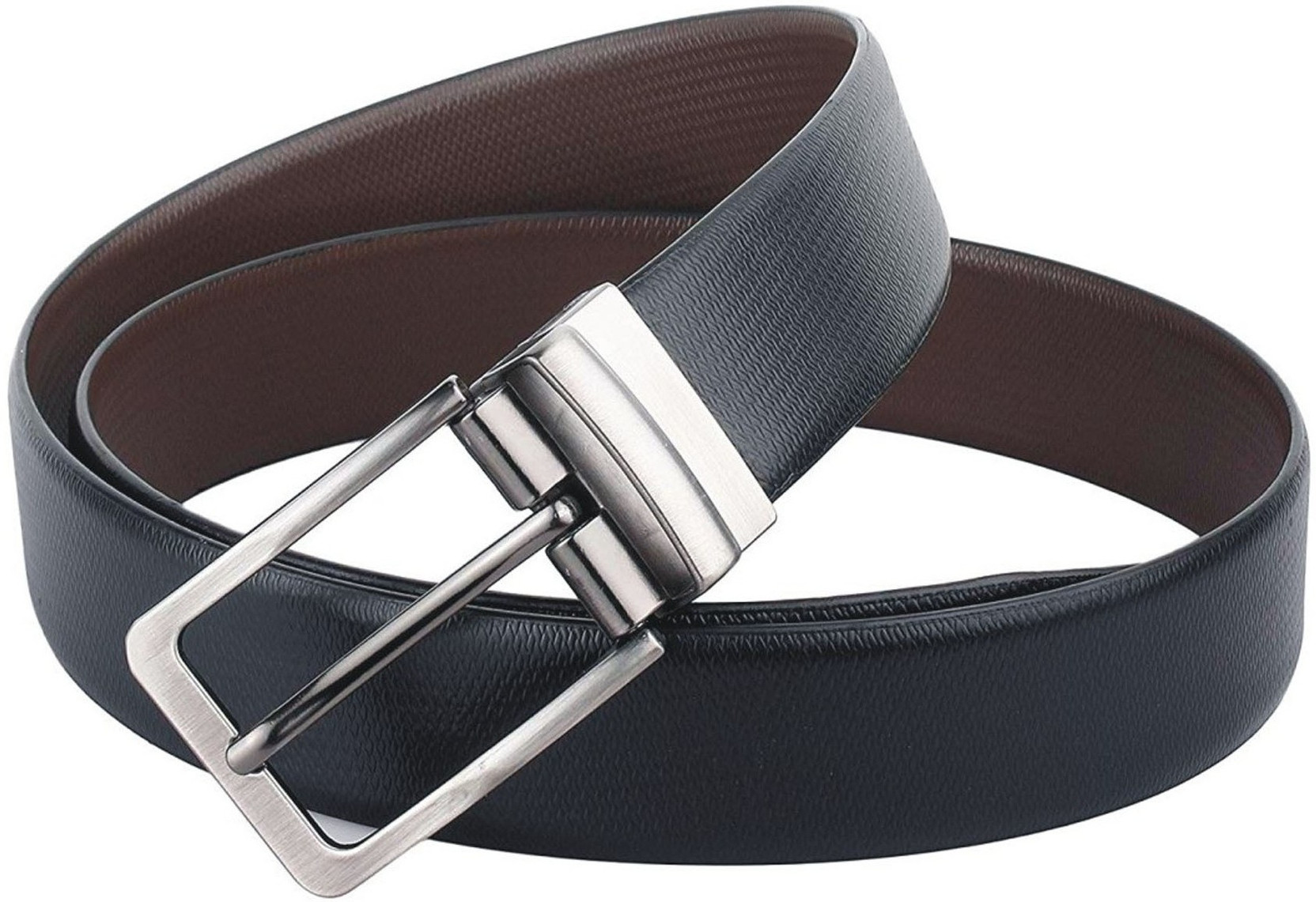 Men Formal Black Genuine Leather Reversible Belt