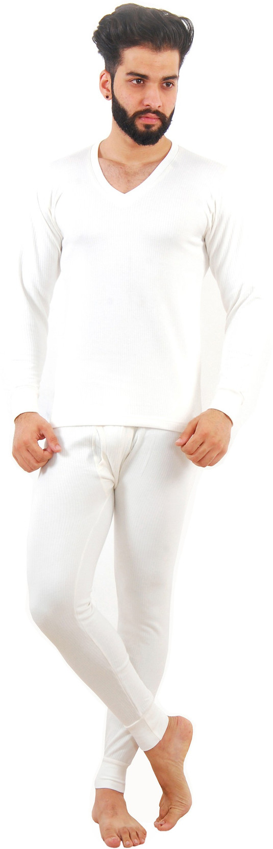 Epoxy Premium Winter Wear White Men Top - Pyjama Set Thermal