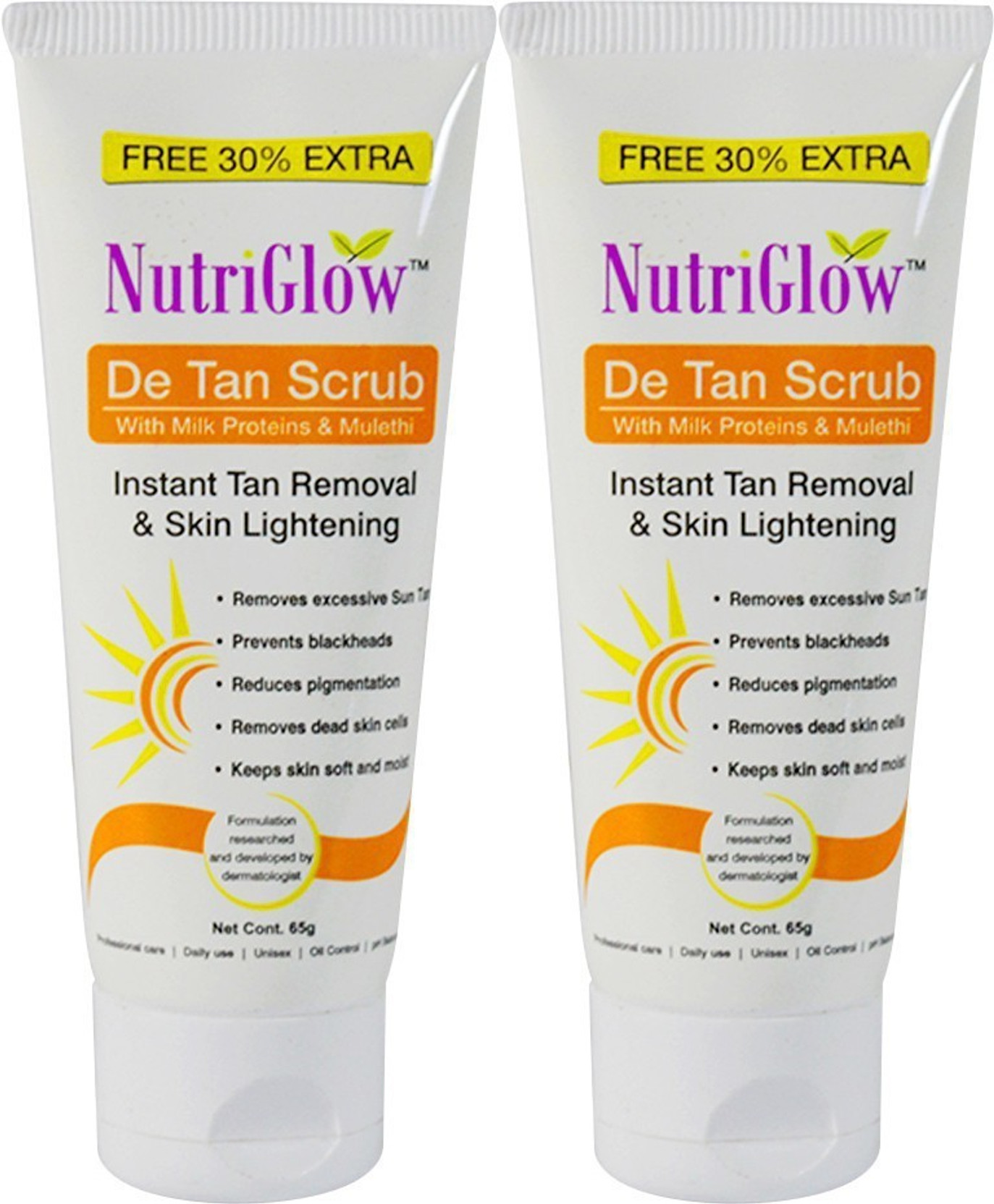 NutriGlow DE-TAN Face Scurb-65g(Pack Of 2) Scrub