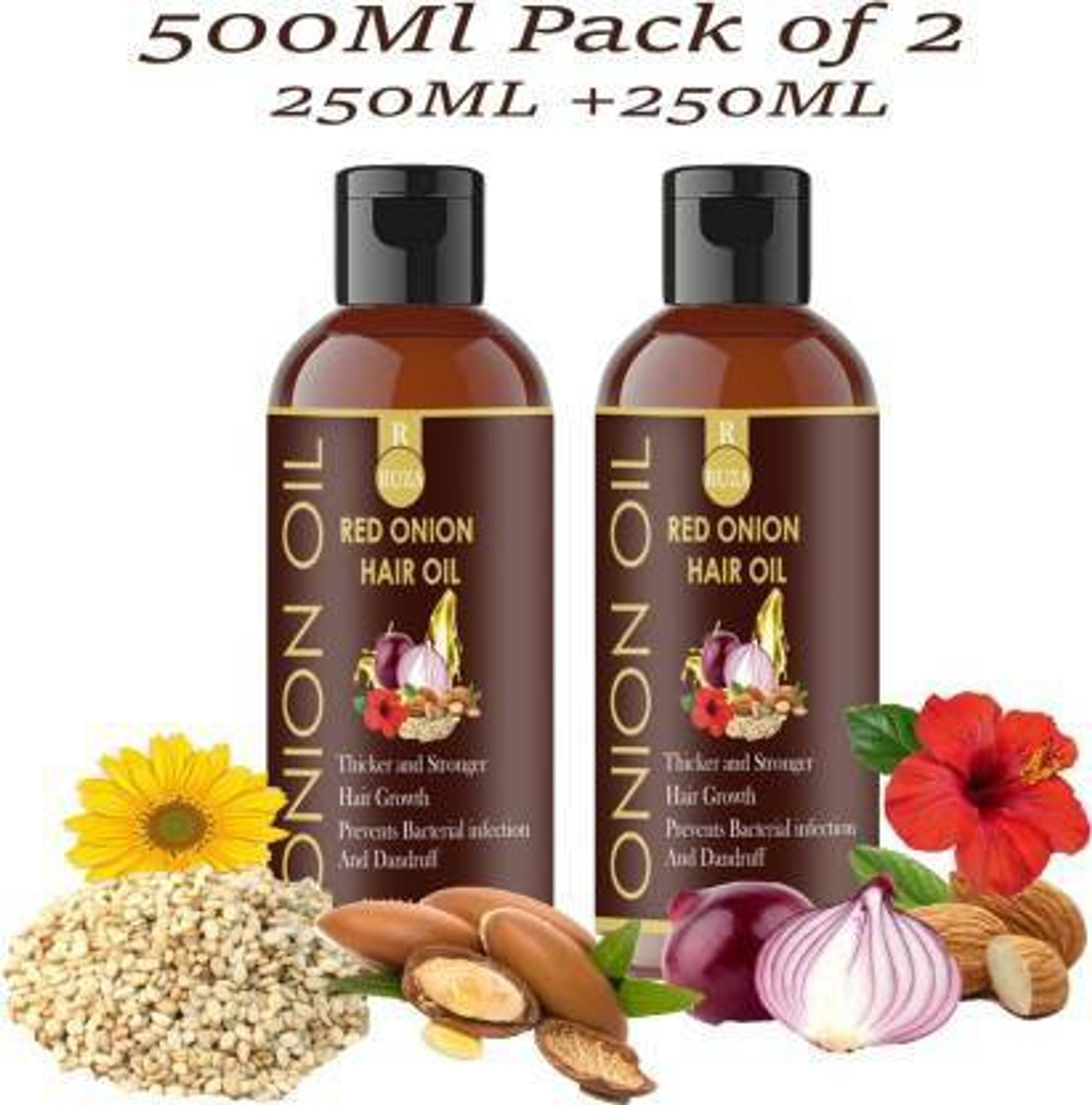 RUZA Onion Oil for Hair Regrowth & Hair Fall Control Oil With 16 Essential oils |Hair oil -Men & Women Hair Oil (250 ml-2) Hair Oil