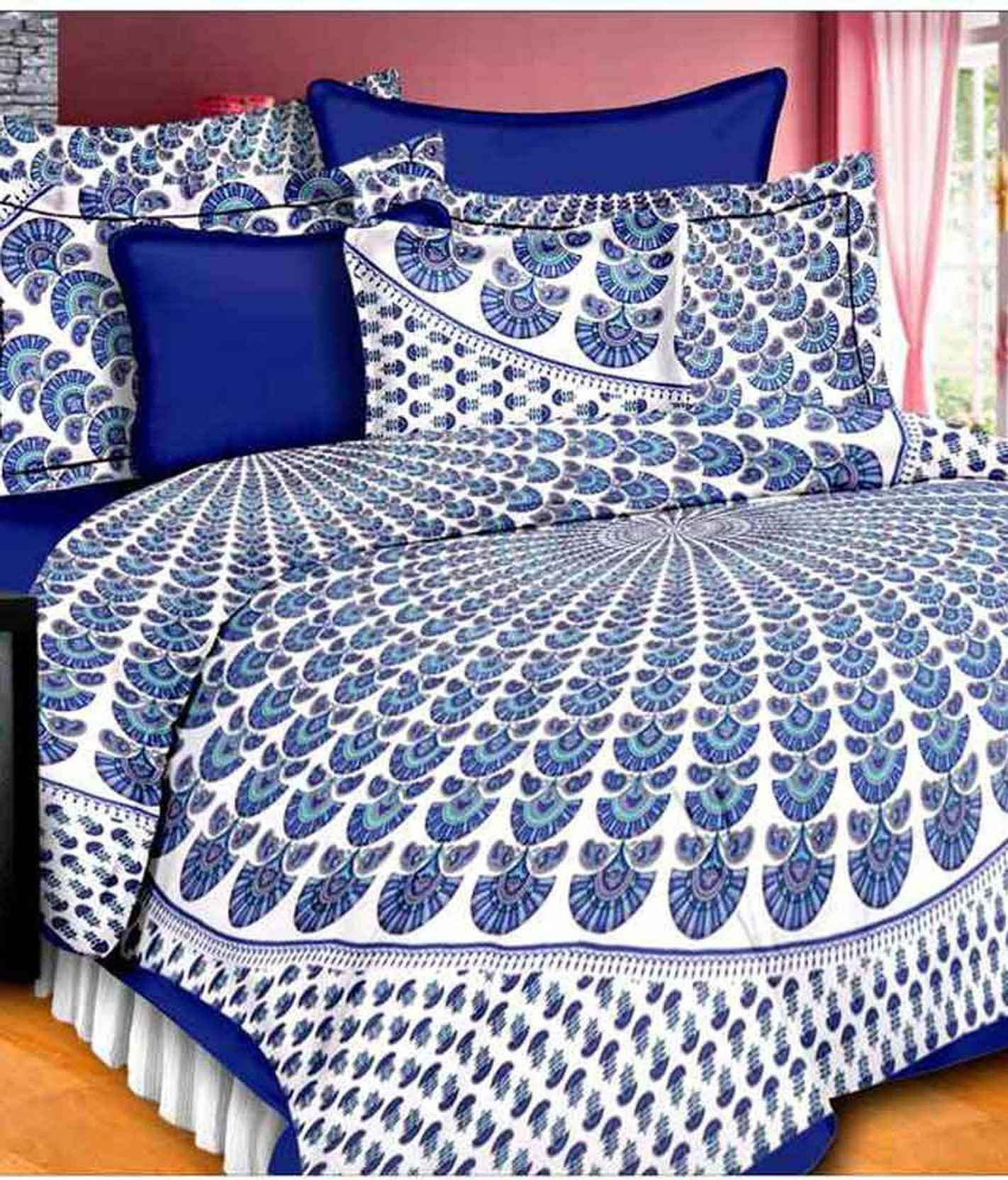 Braj Creation Cotton Double Flat 300 TC Printed 1 Bedsheet with 2 Pillow Covers