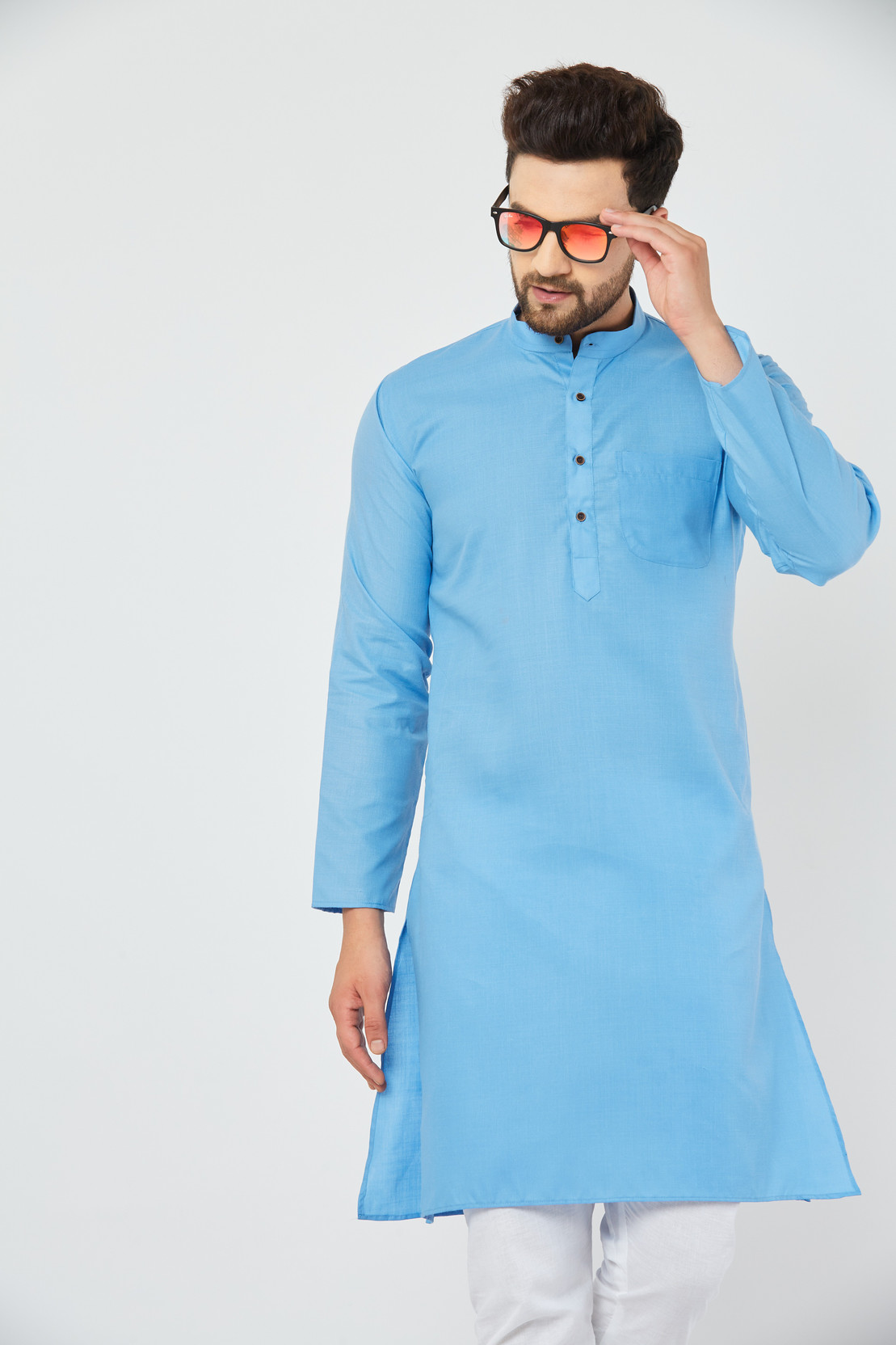 Men Cotton Blend Kurta Pyjama Set
