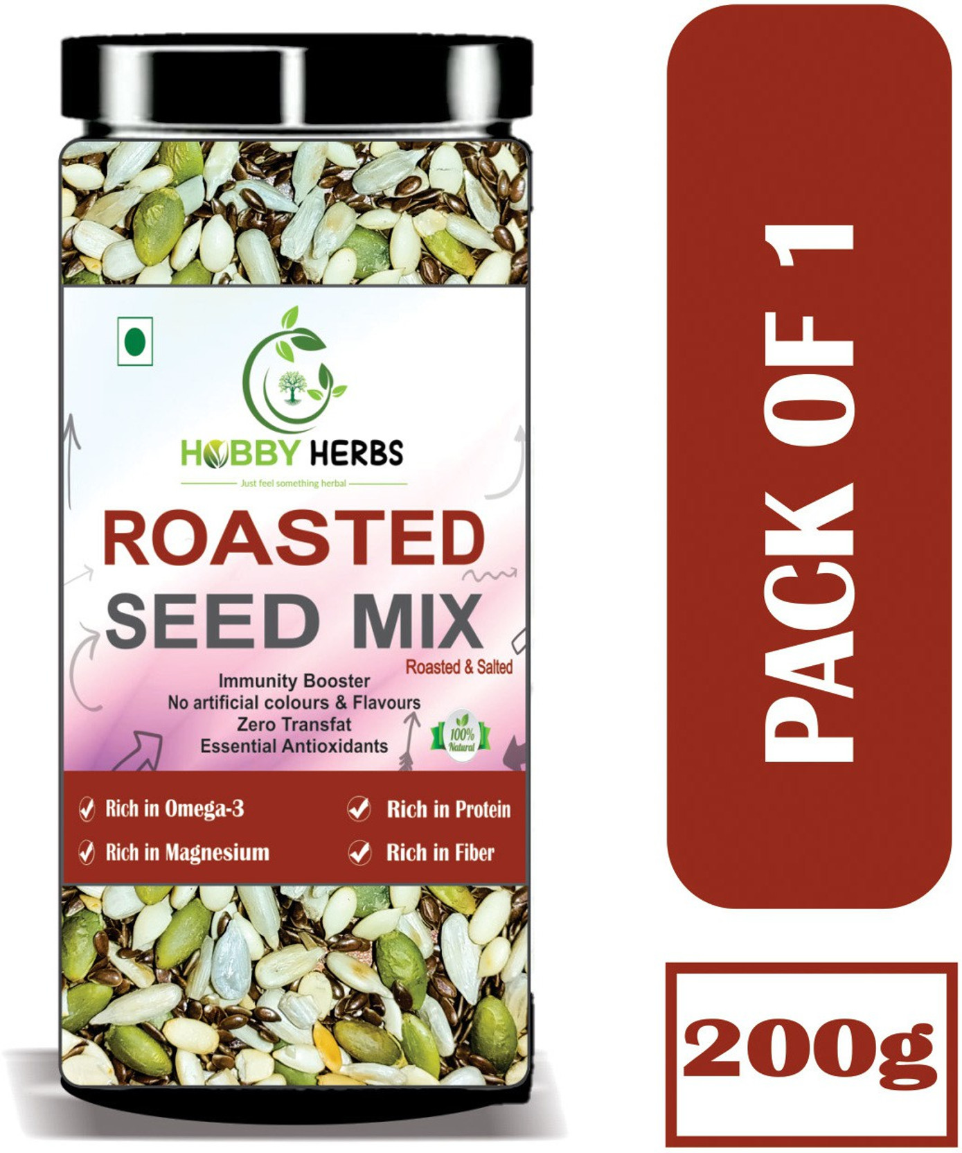 Hobby Herbs Healthy Seed Mix Roasted and Salted for Weight Management | Muscle Building Protein Rich seed (Roasted and salted Pumpkin , Sunflower , Flax , Watermelon Seeds) Mixed Seeds