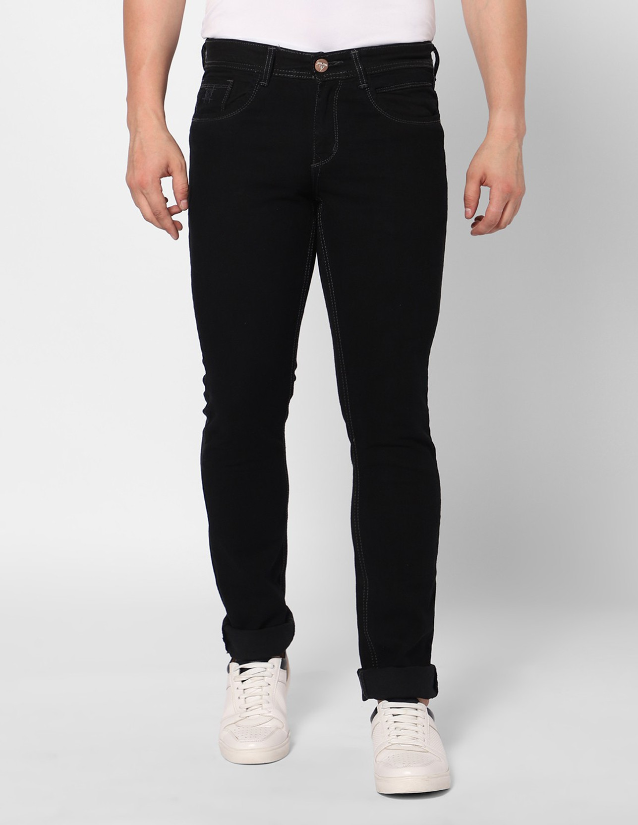 Men Slim Mid Rise Black Jeans