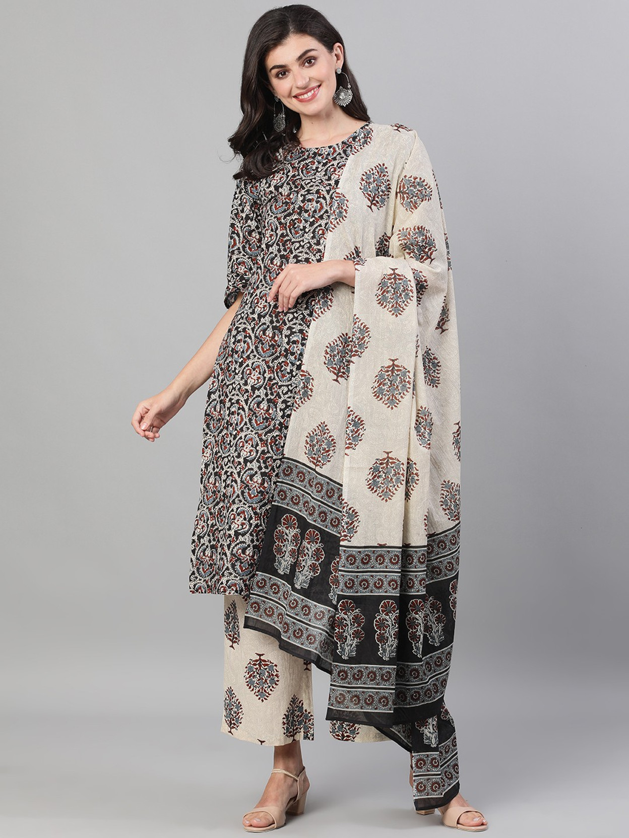 Printed Kurta, Palazzo & Dupatta Set