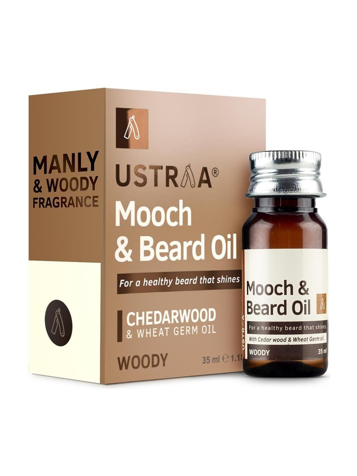 Ustraa By Happily Unmarried Mooch and Beard Oil Woody - Shine & Nourishment for beard with Cedarwood Oil