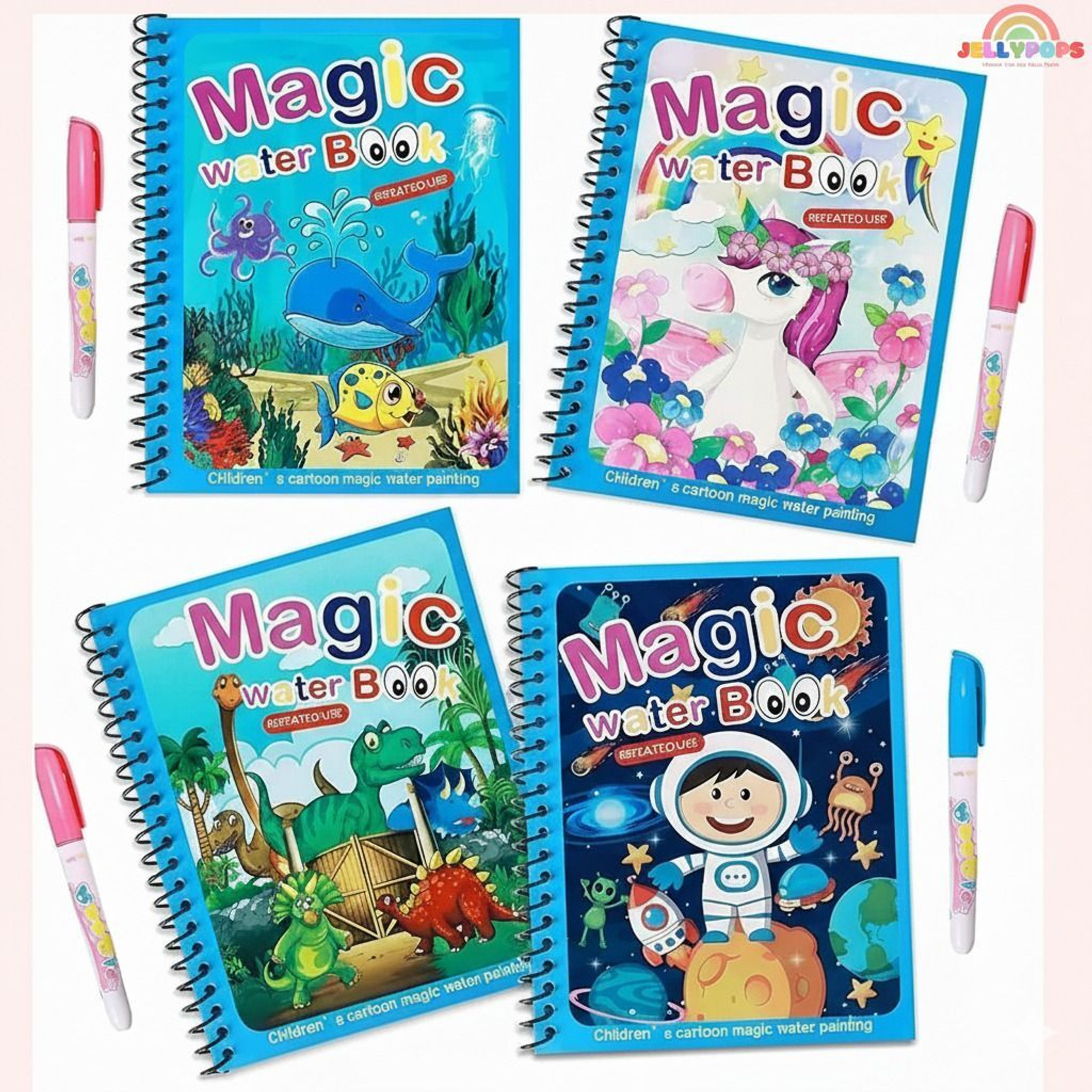 JellyPops Water Magic Book (Set of 4 Books)Water Quick Dry Book, Water Coloring Book
