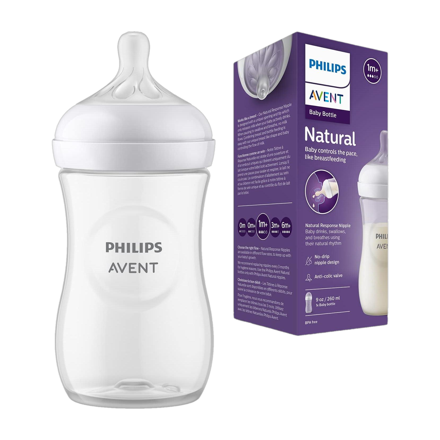 Philips Avent Natural Response Baby Bottle SCY903/01 | 1m+ age | BPA free | Pack of 1 - 260 ml
