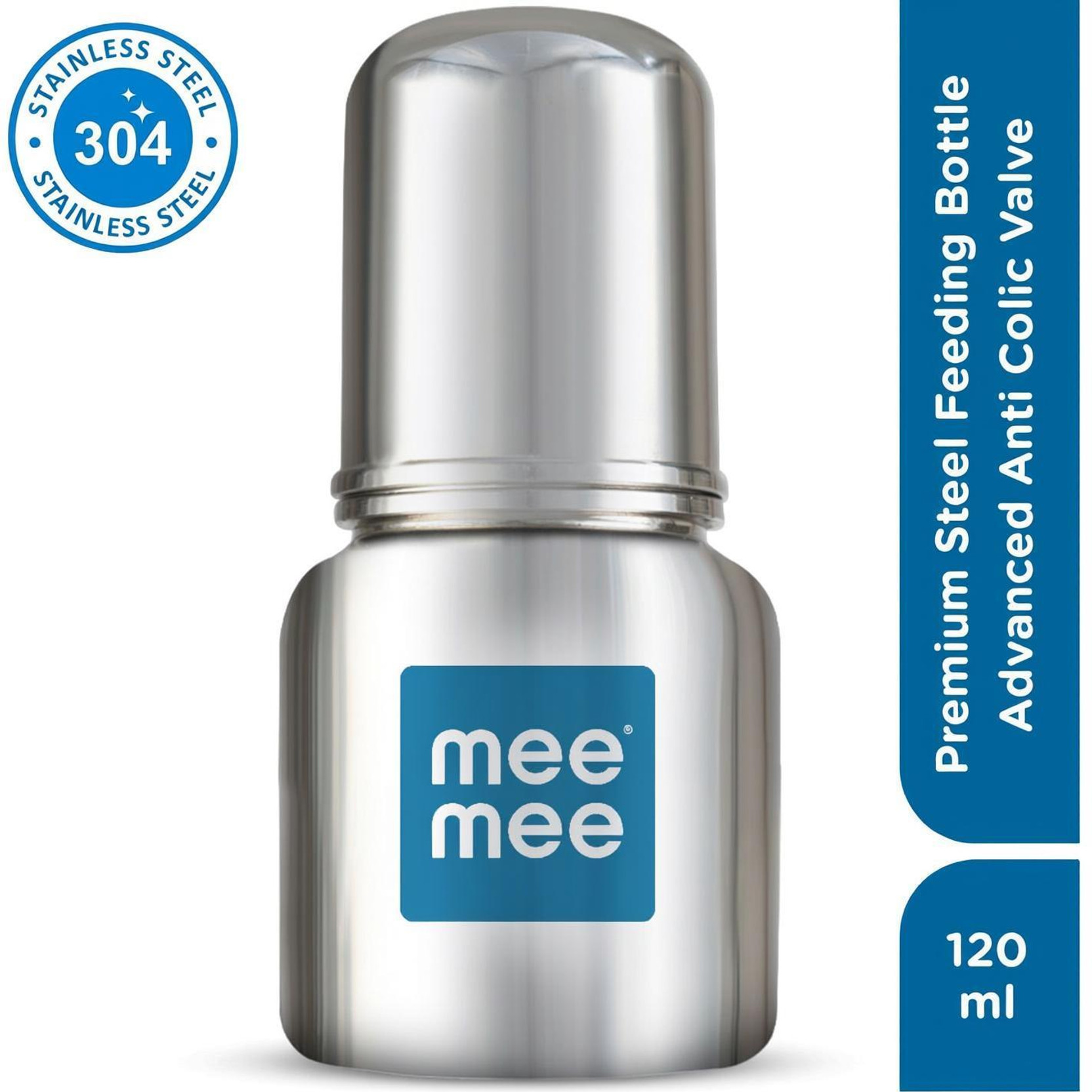 MeeMee Baby Premium Steel Feeding Bottle with Advanced Anti Colic Valve, for Babies - 120 ml