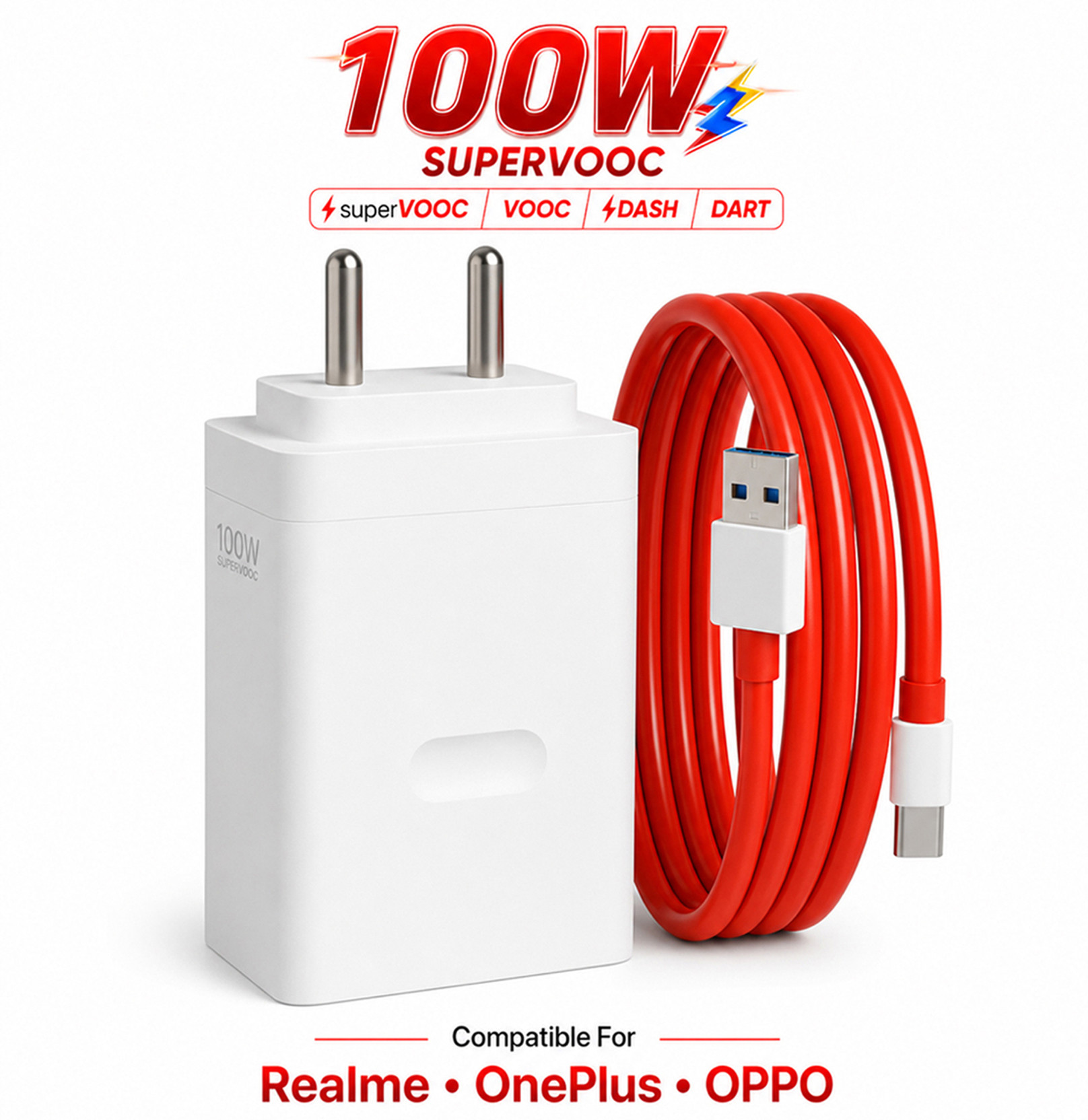 RVAT 100 W SuperVOOC 9 A Wall Charger for Mobile with Detachable Cable