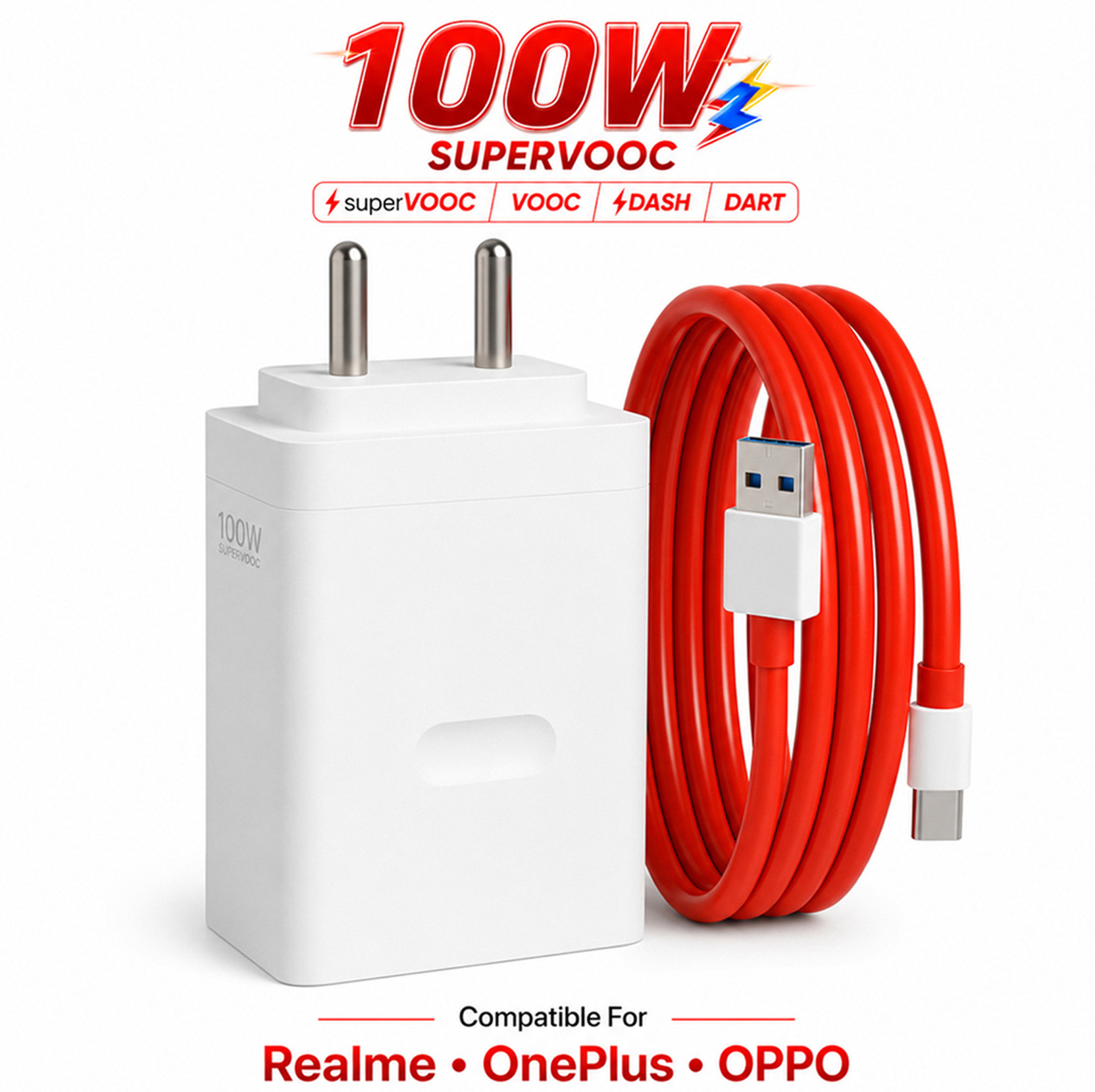 RVAT 100 W SuperVOOC 9 A Wall Charger for Mobile with Detachable Cable
