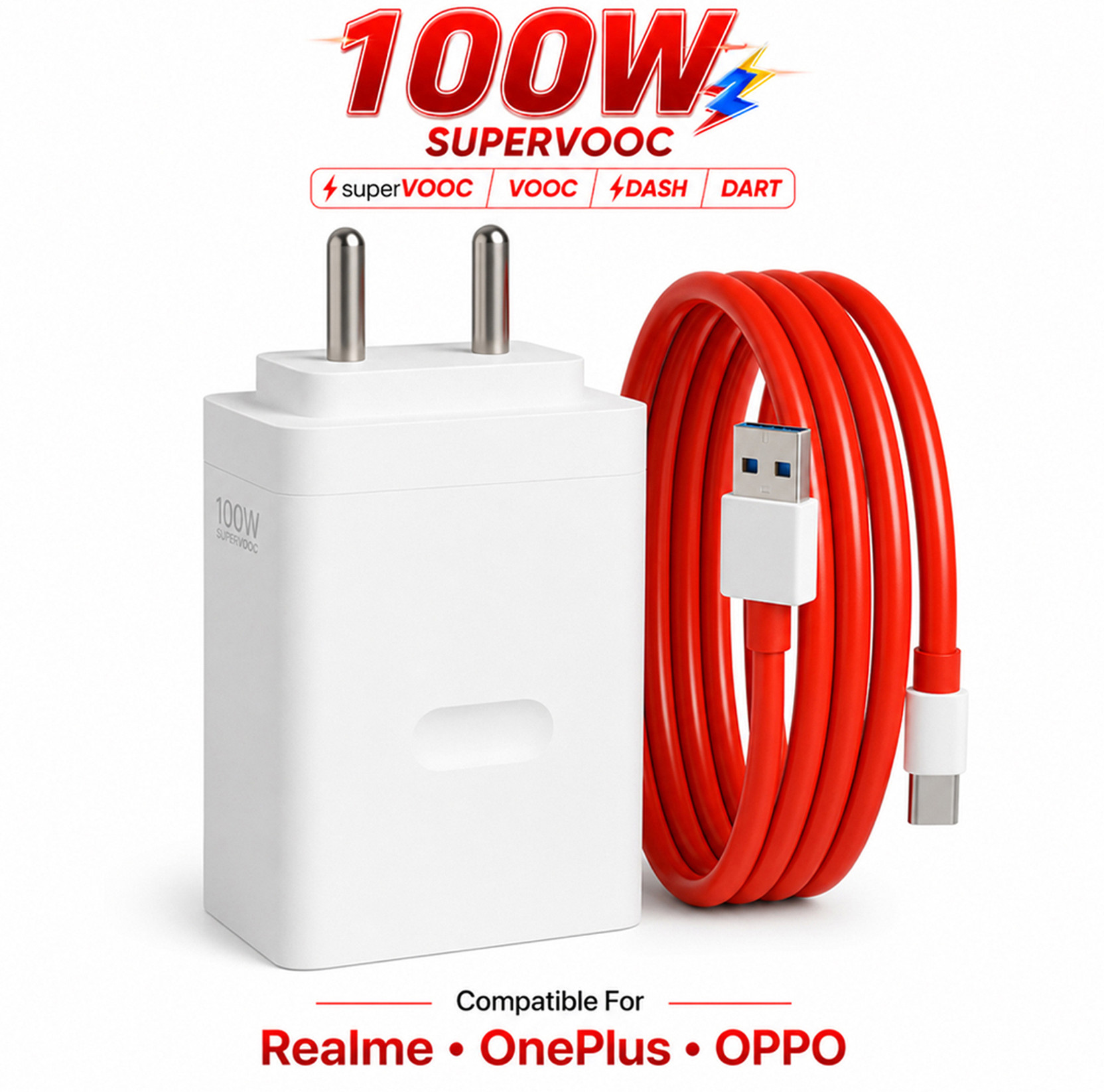 RVAT 100 W SuperVOOC 9 A Wall Charger for Mobile with Detachable Cable